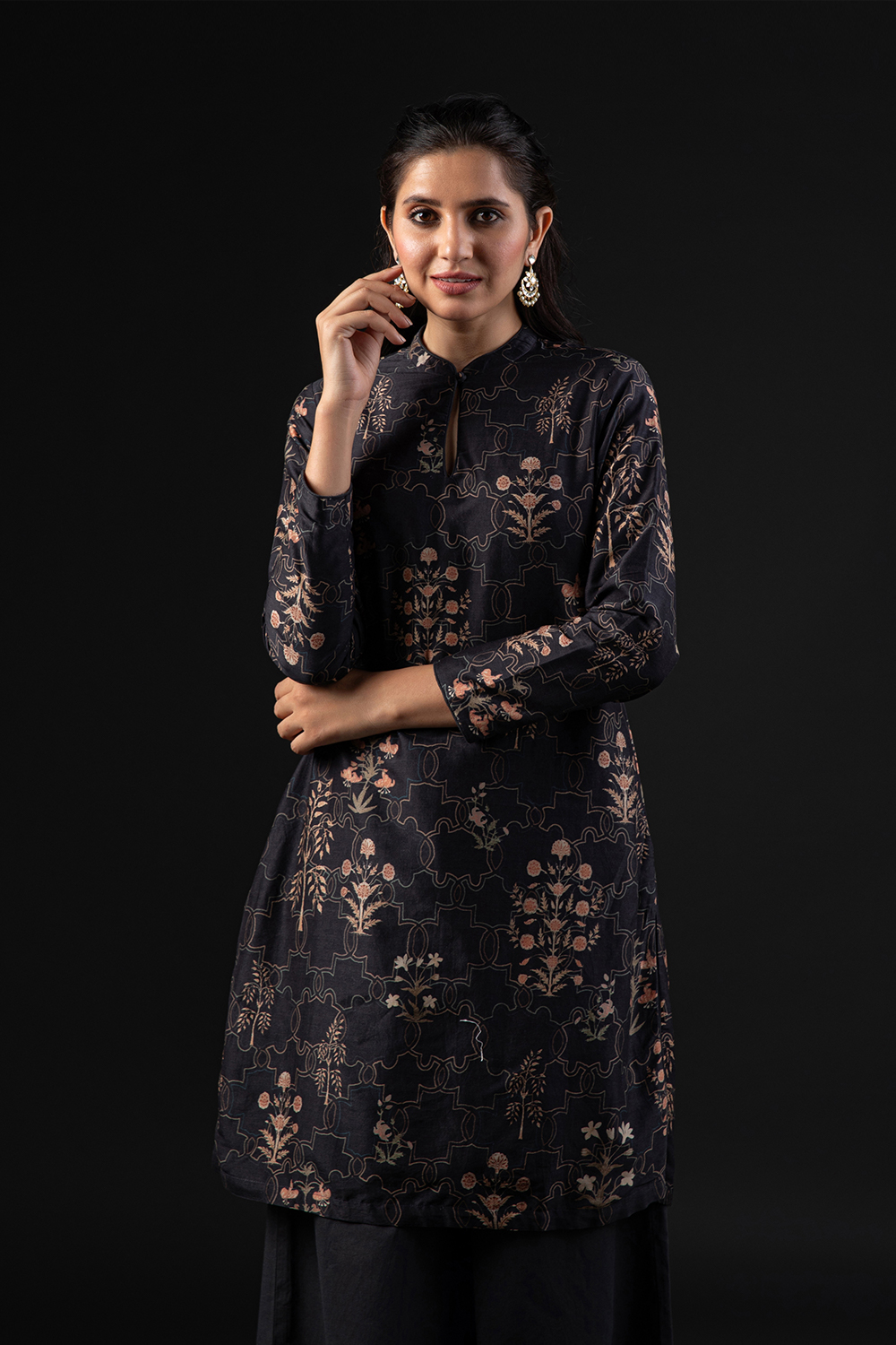 Rohit Bal Black Cotton Silk Straight Printed Kurta Set image number 1