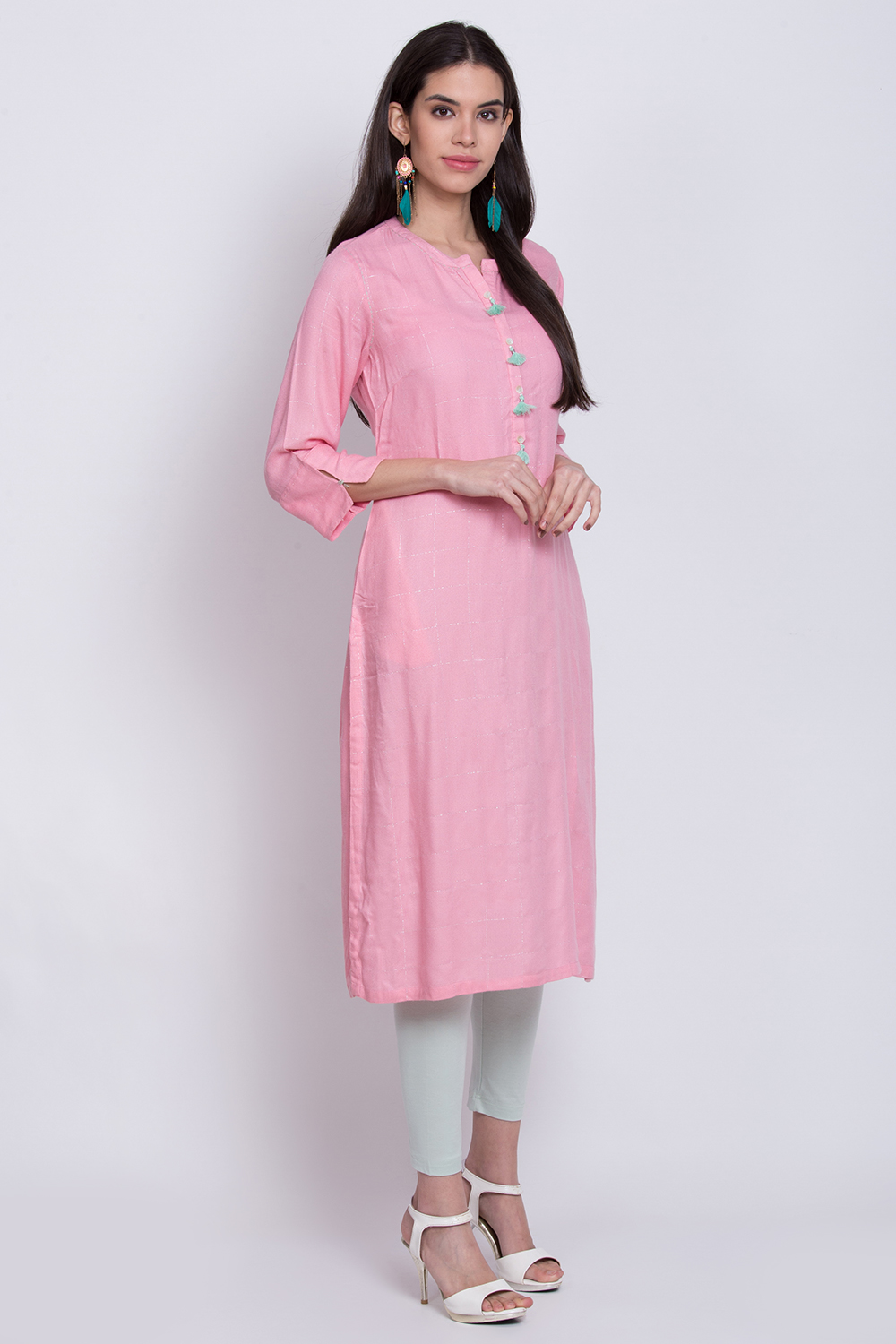 Pink Rayon Straight Kurta image number 3