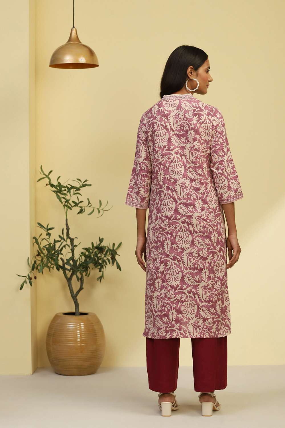 Purple Cotton Printed Straight Kurta image number 3