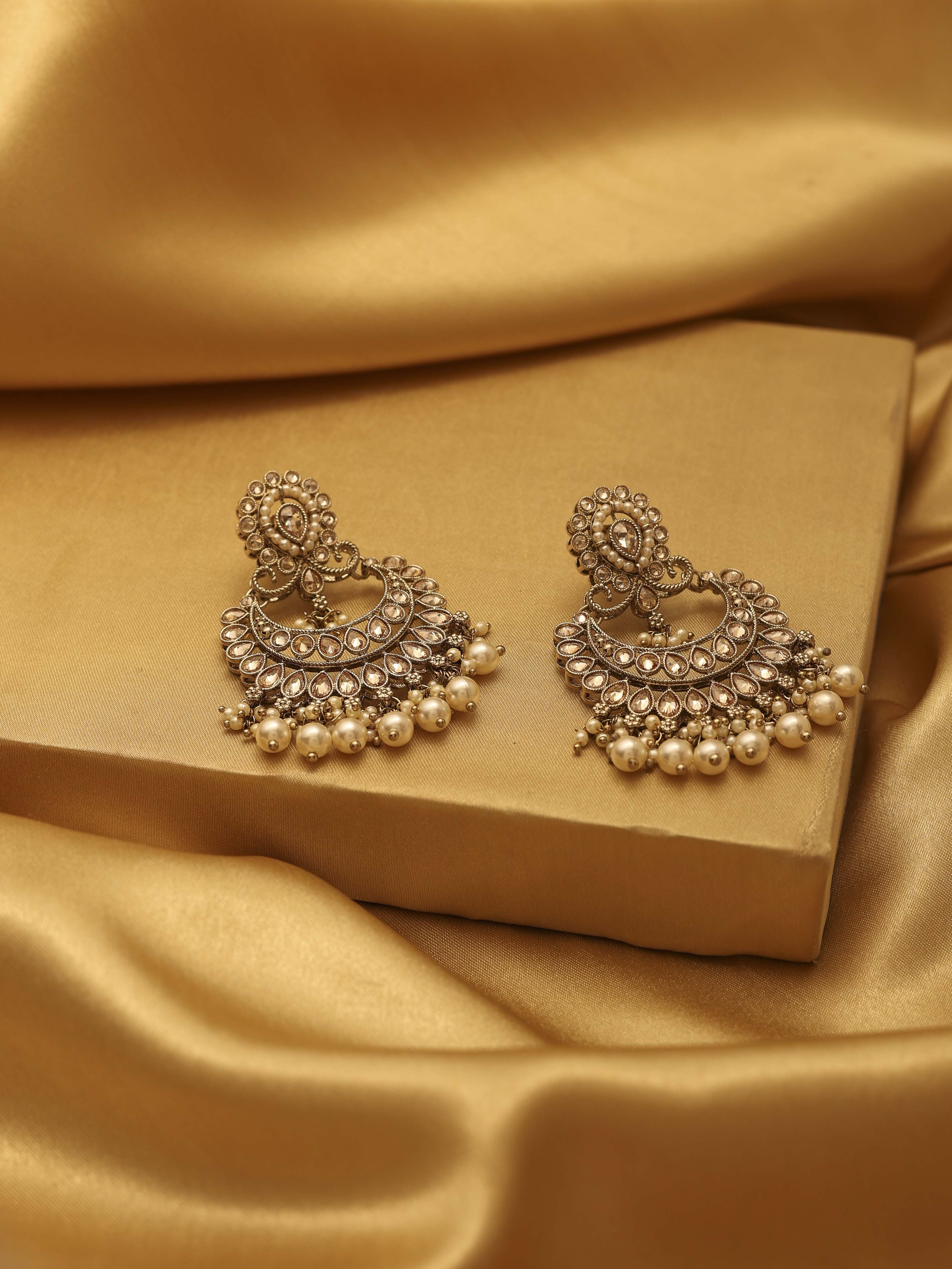 Pearl Gold Plated Brass Chaandbali Earrings image number 0