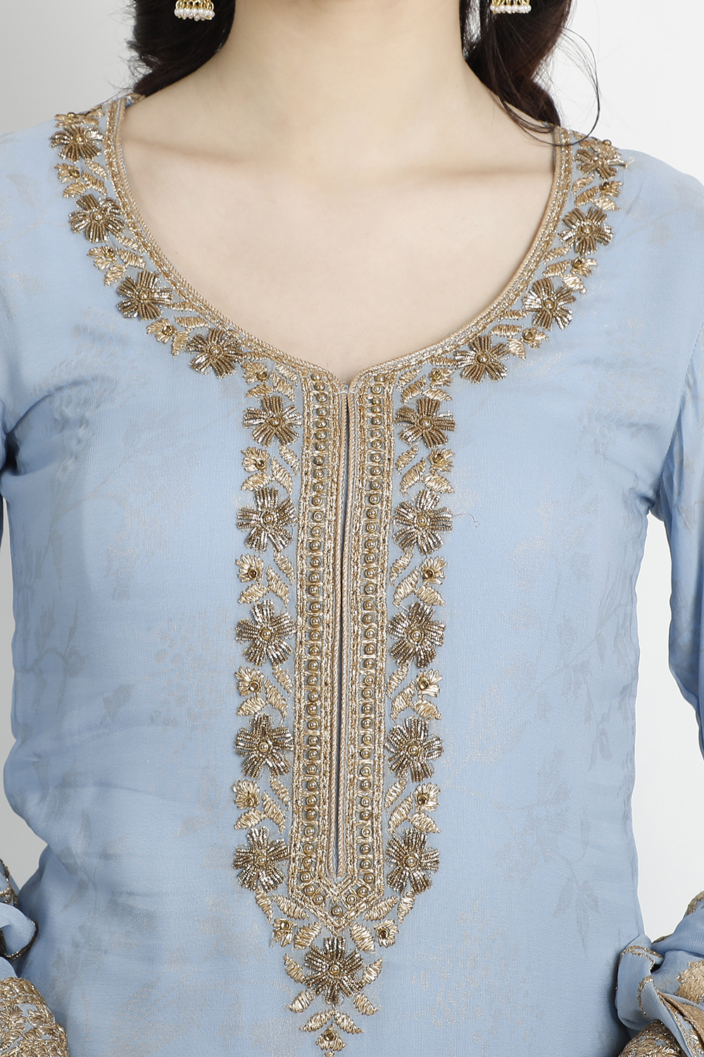 Blue Georgette Easy Stitch Suit Set image number 1