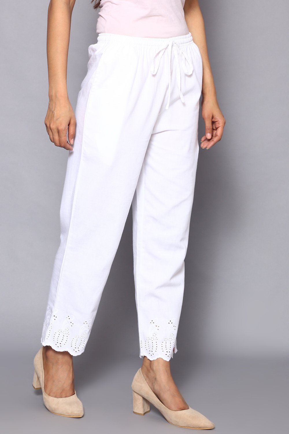 White Cotton Ankle Length Pants image number 3