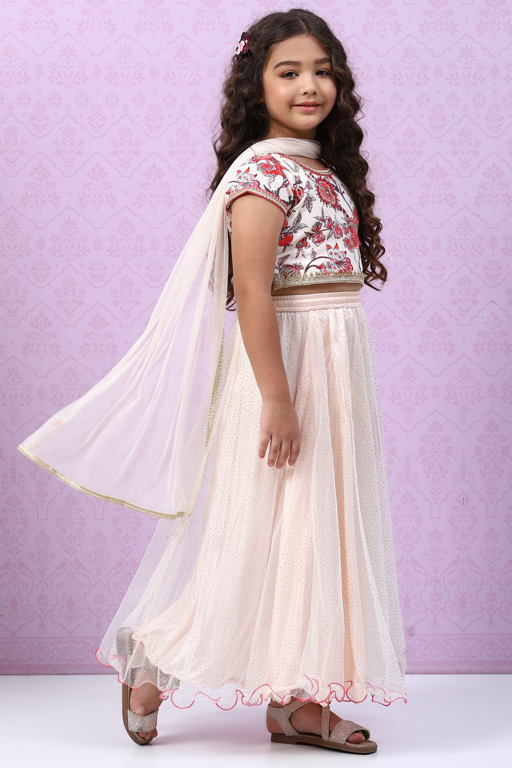 Off White Cotton Lehenga Set image number 5