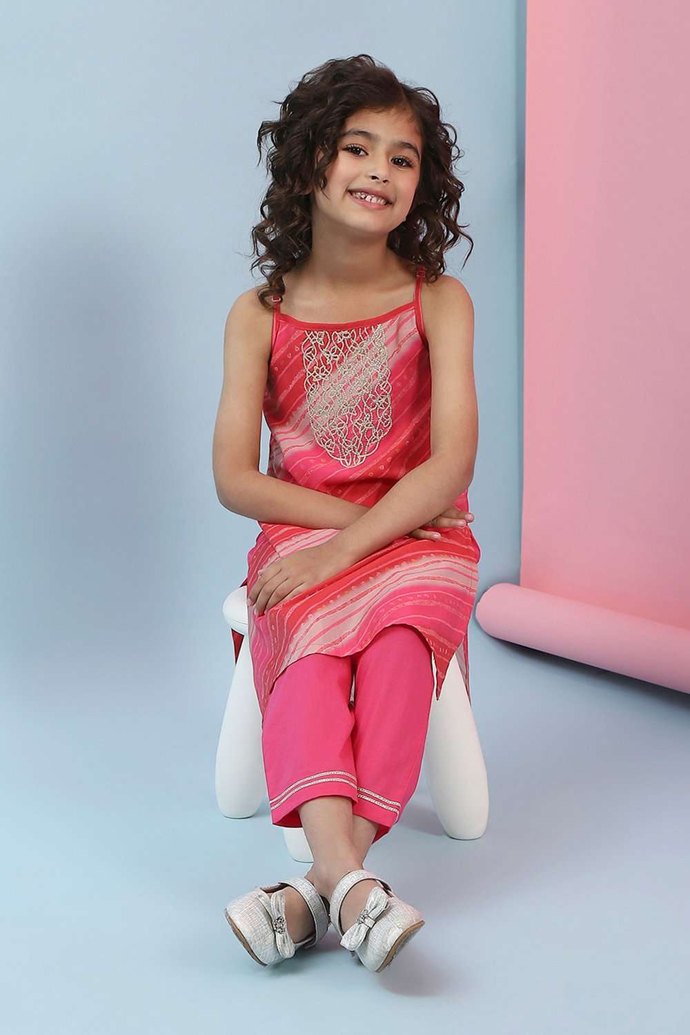 Pink Viscose Blend Kurta Pants Set image number 0