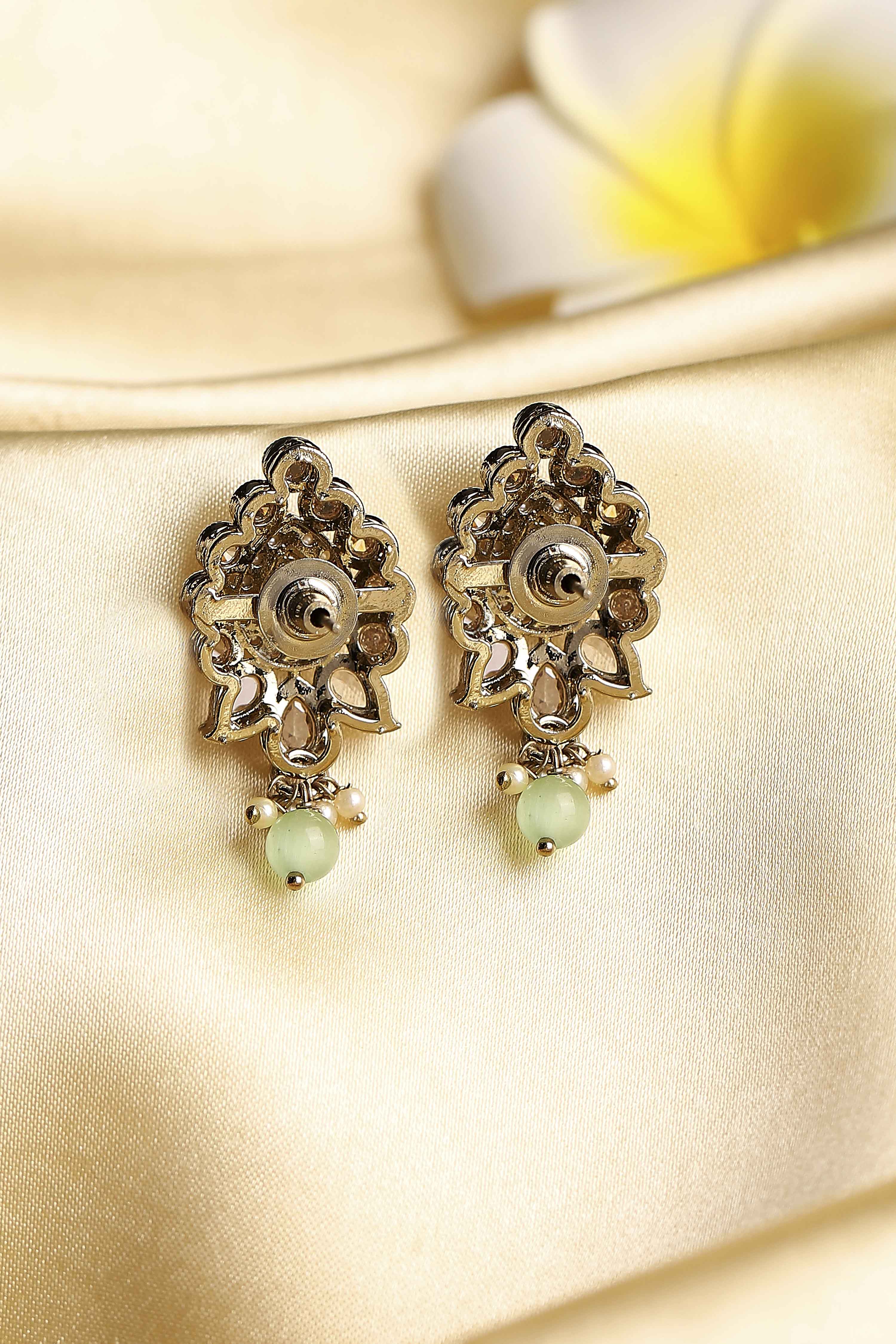 Green Gold Plated Alloy Studded Drop Earrings image number 2