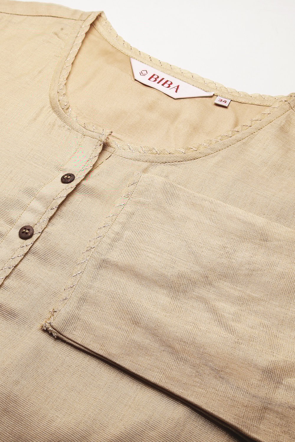 Beige Metallic Cotton Straight Kurta Pant Suit Set image number 1