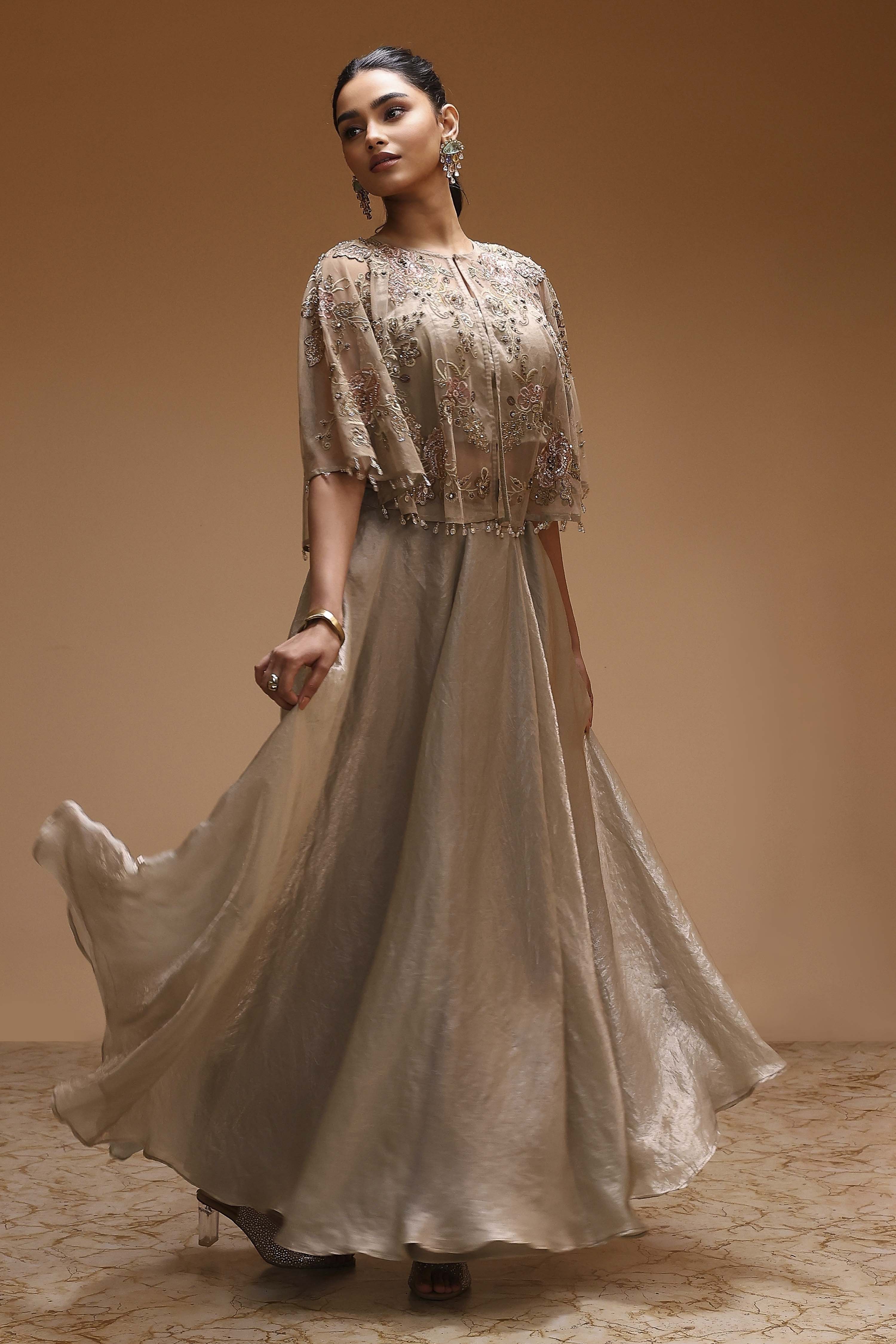 Grey Polyester Floral Embroidered Lehenga Set image number 0