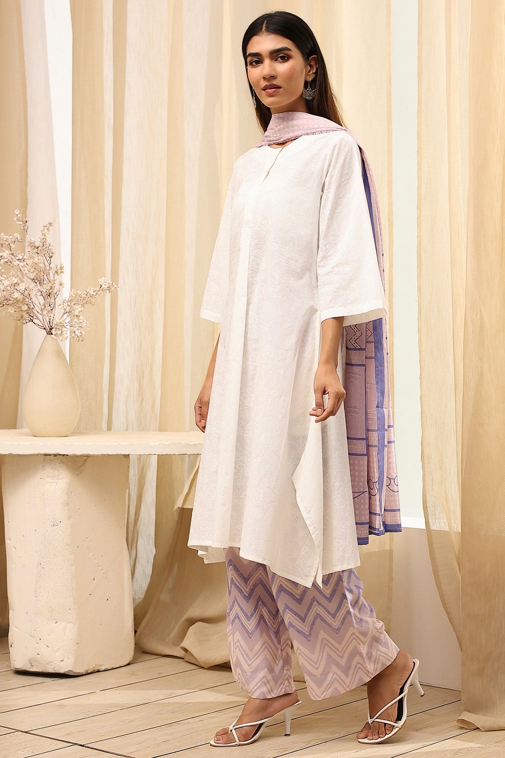 Blue Cotton Straight Suit Set image number 3