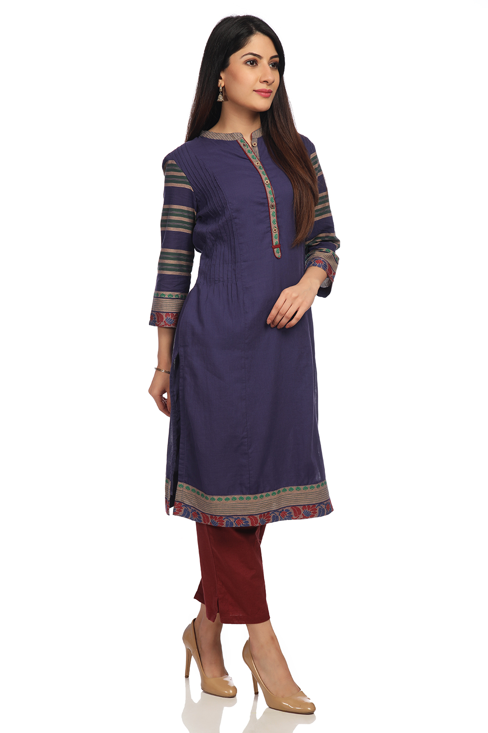 Purple Cotton Straight Printed Kurta image number 2