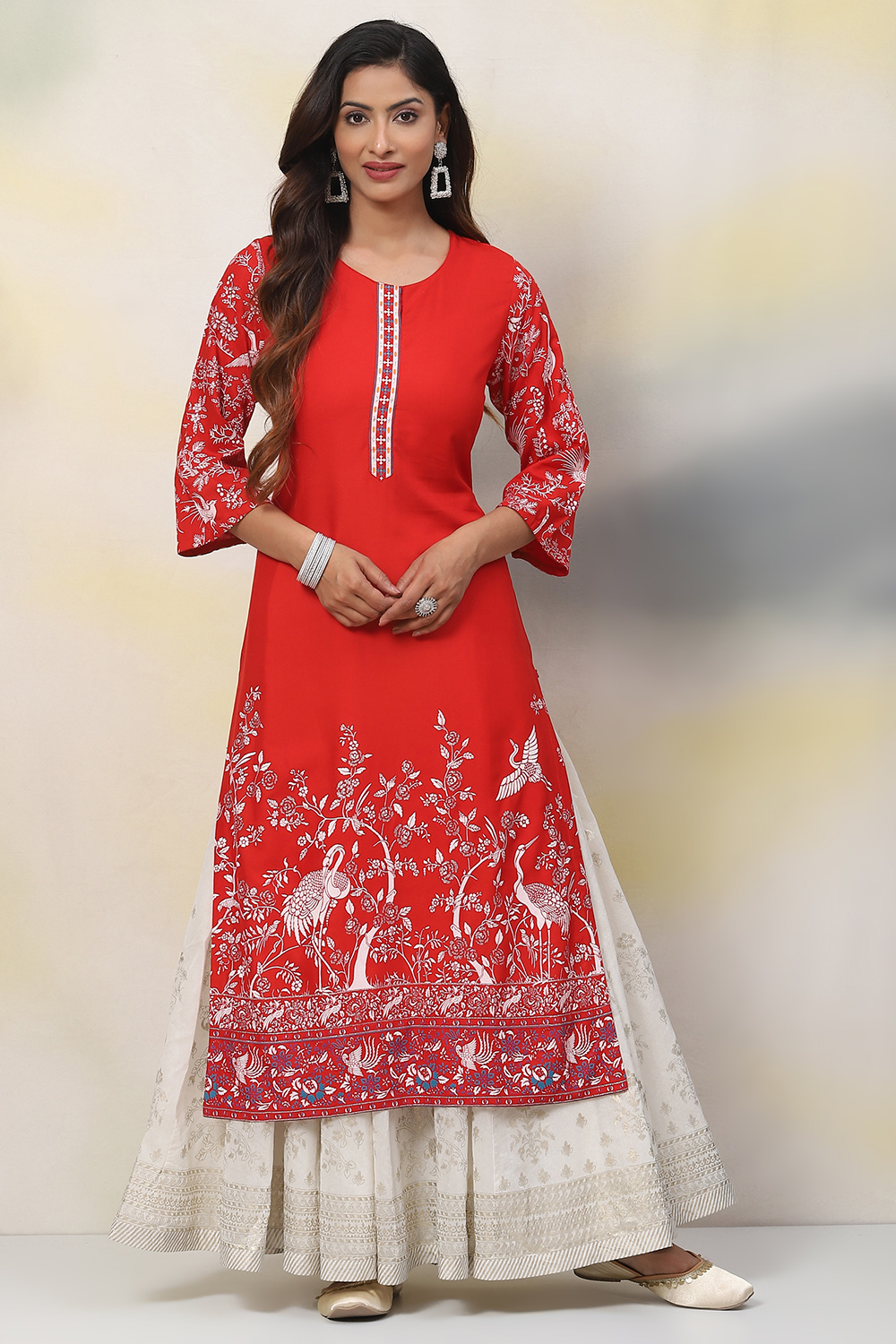 Red Straight Viscose Kurta image number 0