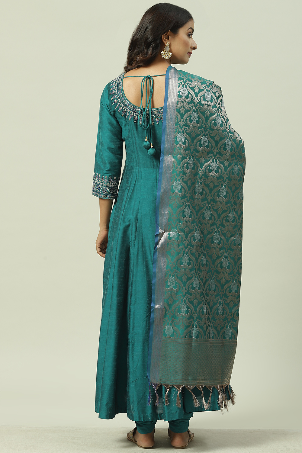 Teal Poly Viscose Anarkali Kurta Churidar Suit Set image number 4