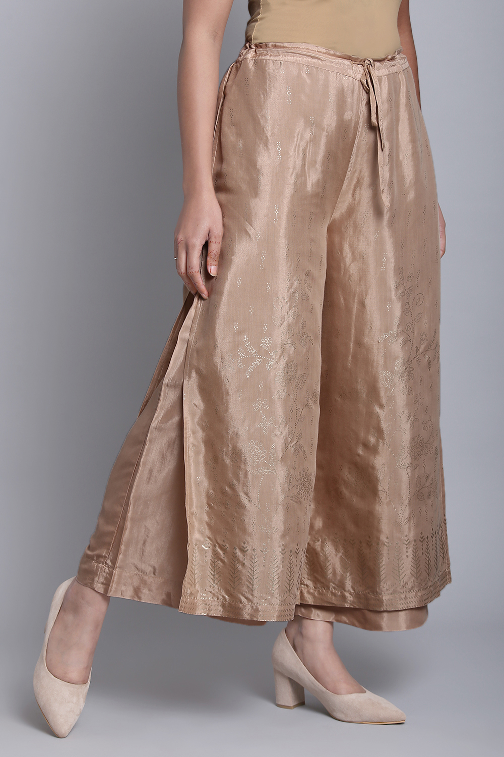 Beige Viscose Palazzo Pants image number 2