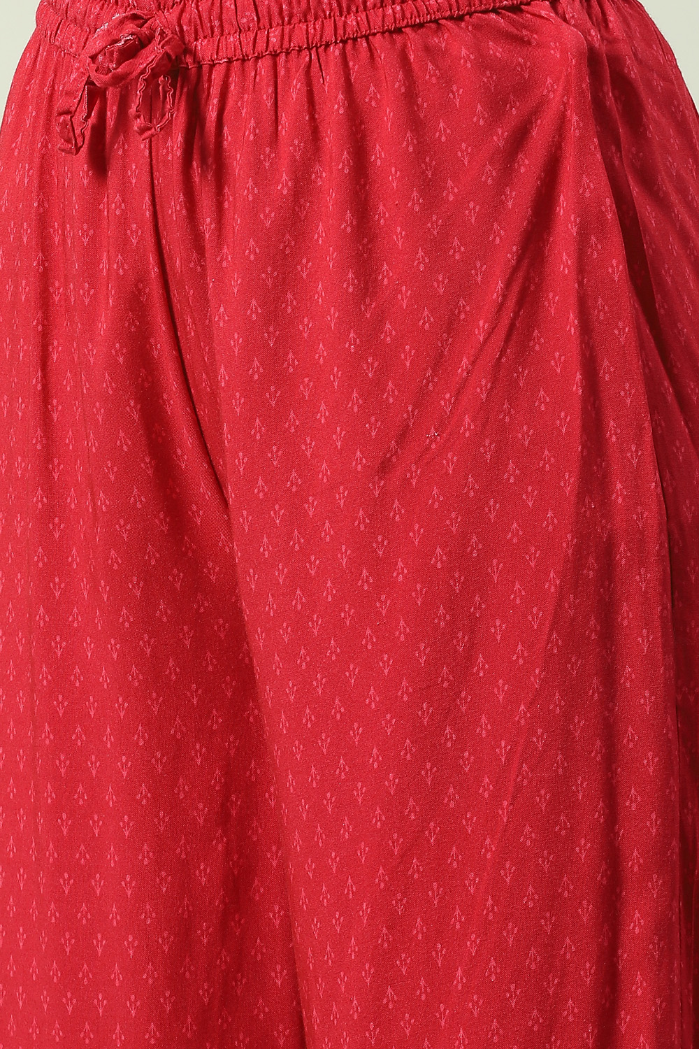 Red Printed LIVA Asymmetric Kurta Palazzo Suit Set image number 2
