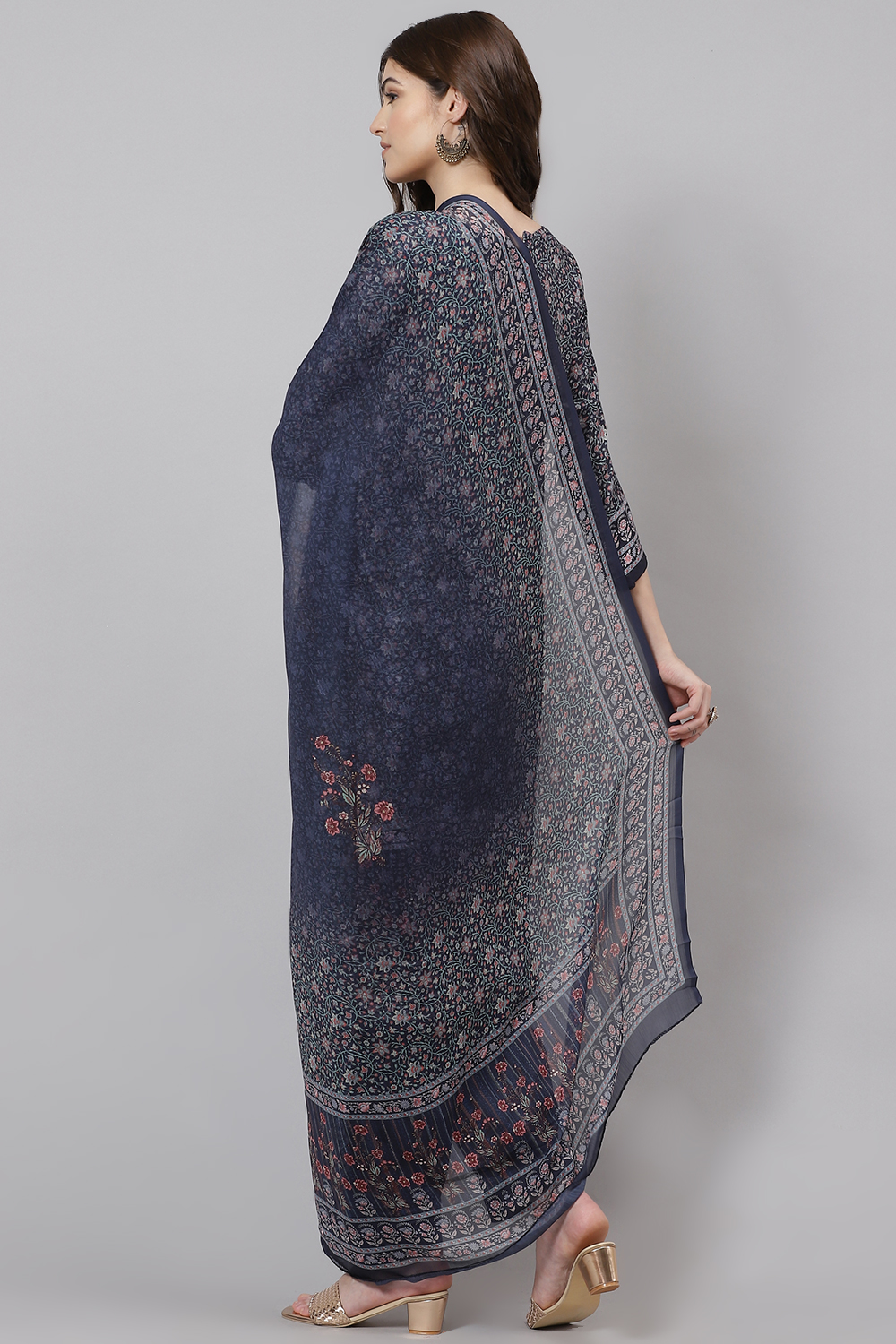 Blue Poly Spun Digital Print Unstitched Suit Set image number 6