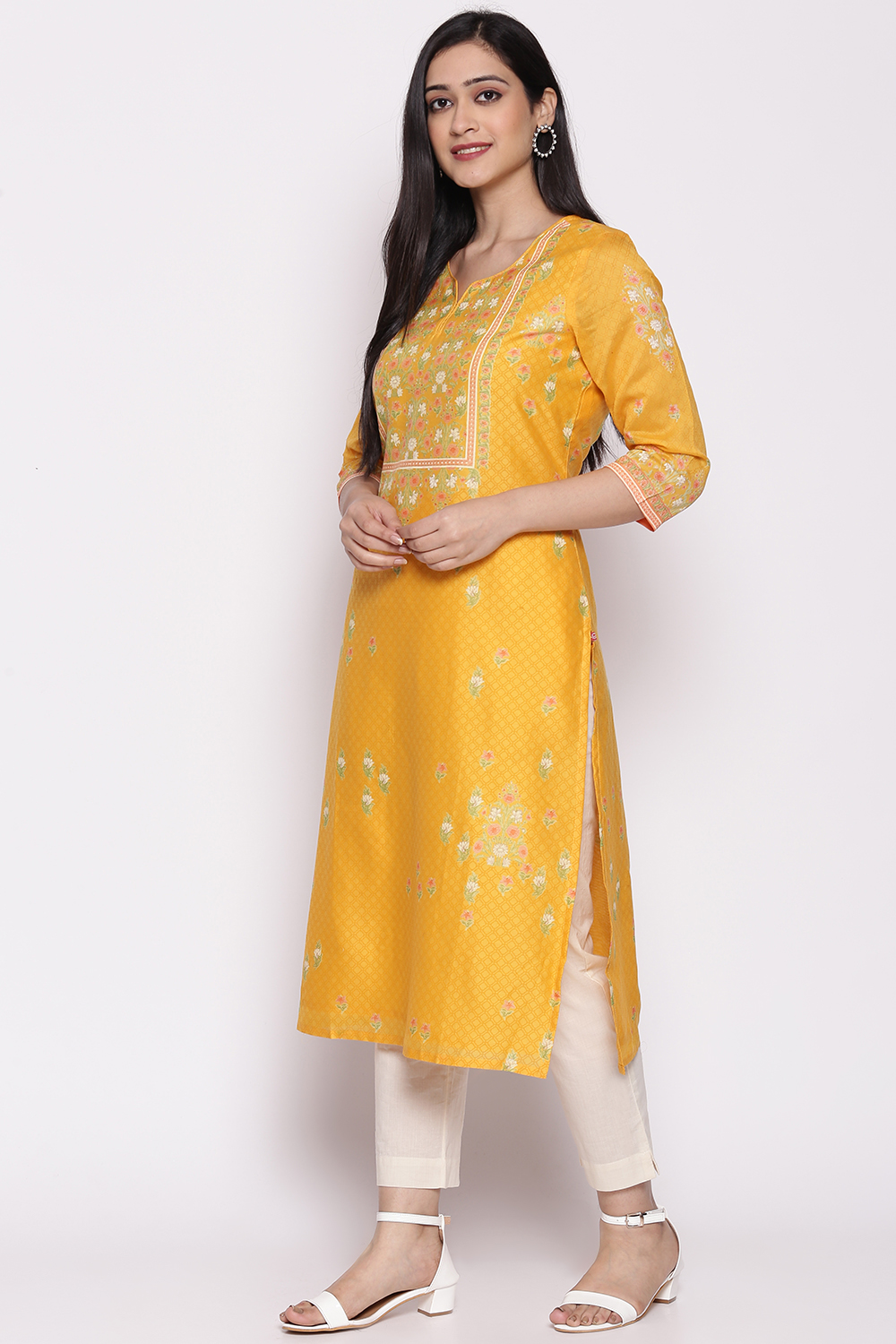 Yellow Cotton Silk Yarndyed Kurti image number 2