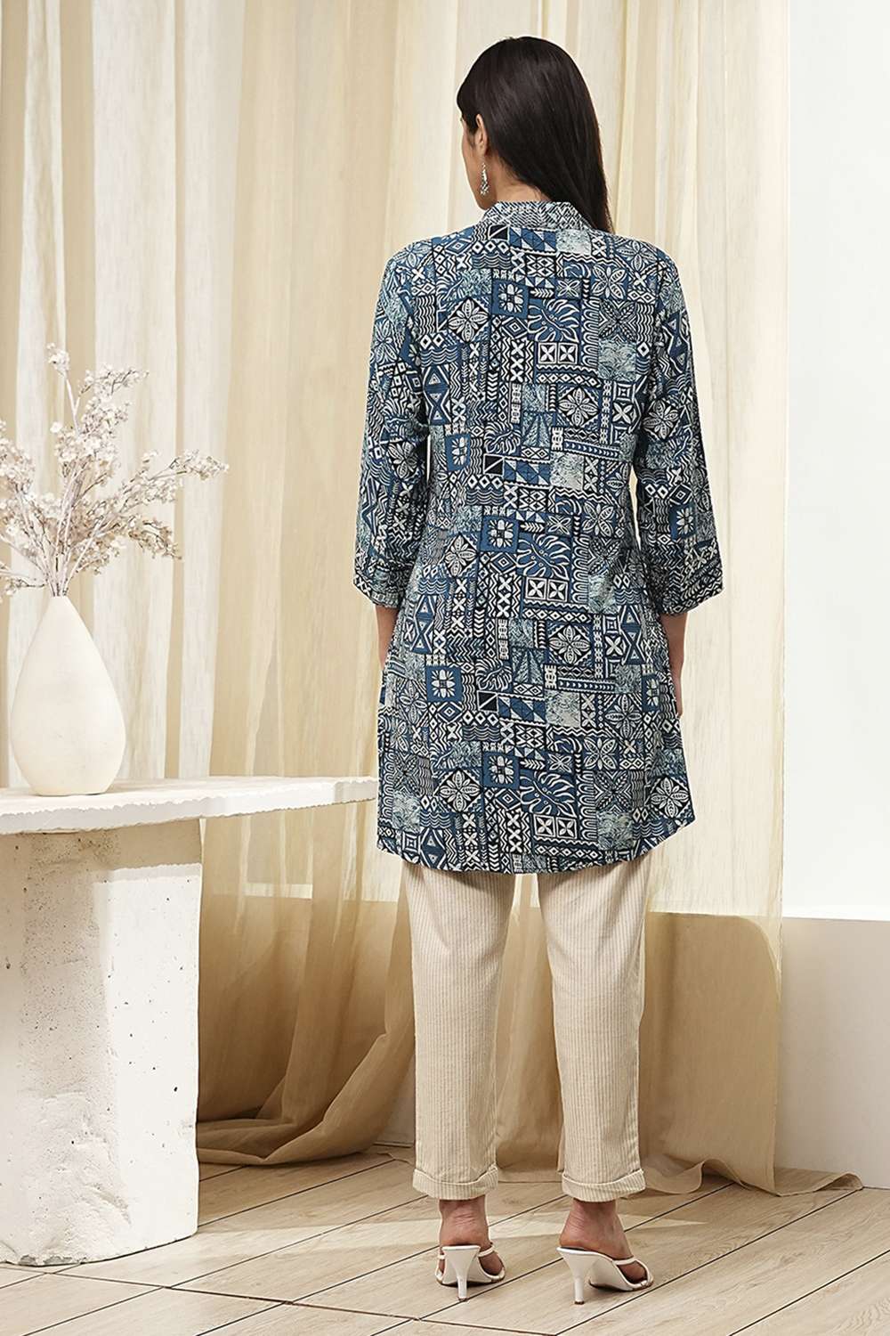 Teal Straight Short Kurta image number 3