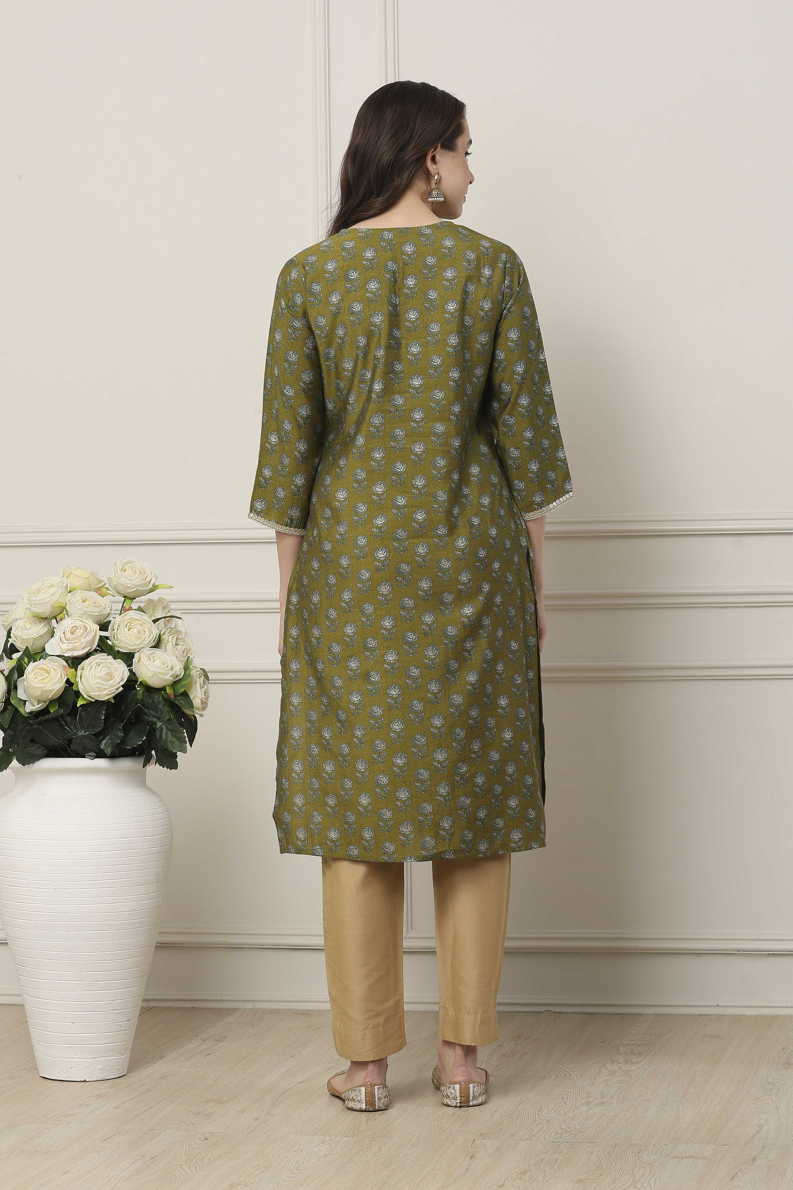 Orange All-Over Floral Printed Straight Kurta image number 3