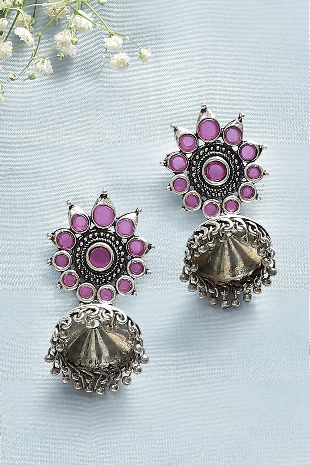 Oxidised Pink Brass Earrings image number 0
