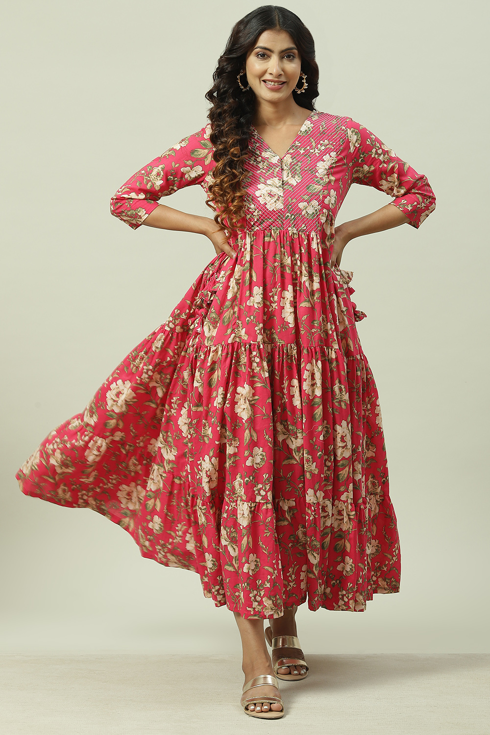 Navy Cotton Tiered Printed Dress image number 0