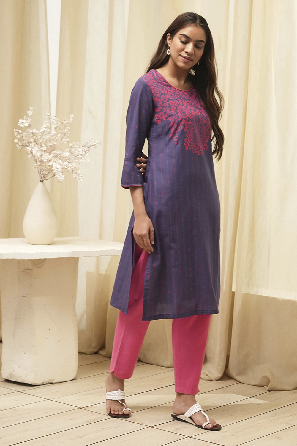 Green Cotton Straight Printed Kurta image number 4