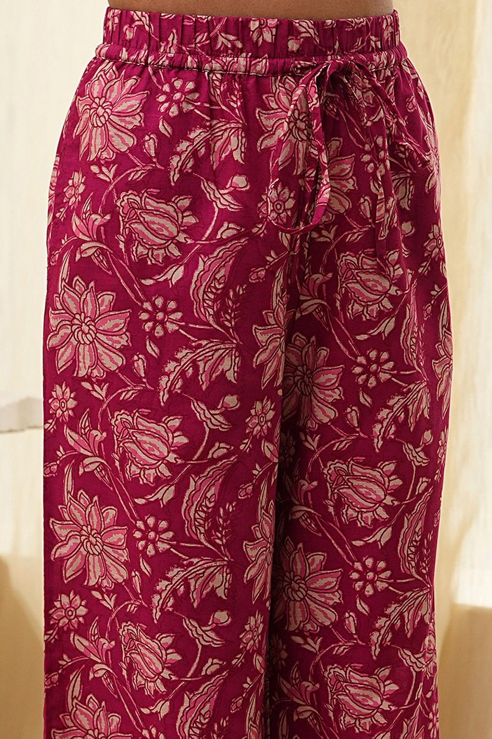 Plum Red Cotton Printed Kurta Set image number 2