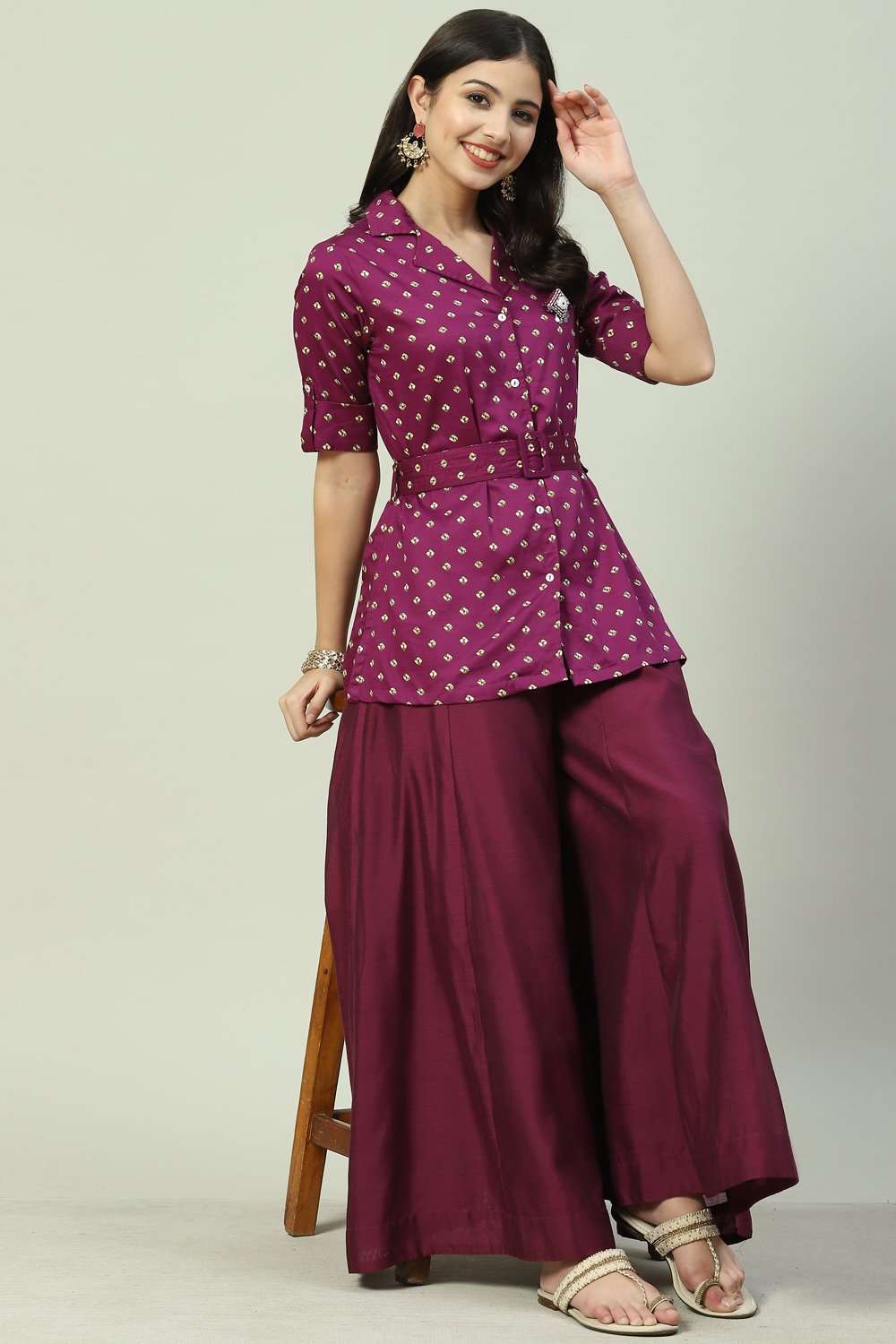 Purple Cotton Straight 2 Piece Set image number 5