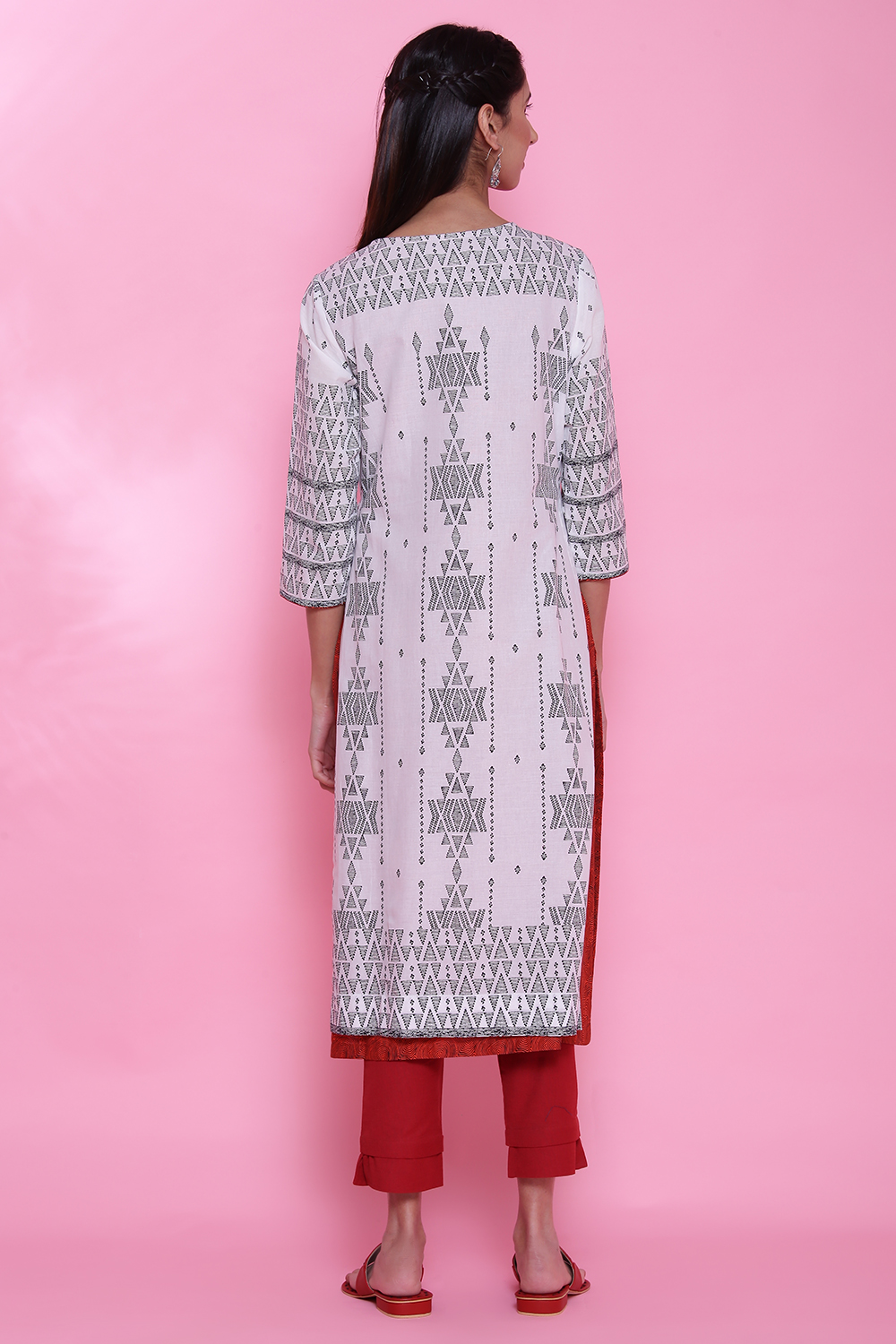 White Cotton A-Line Printed Kurta image number 7