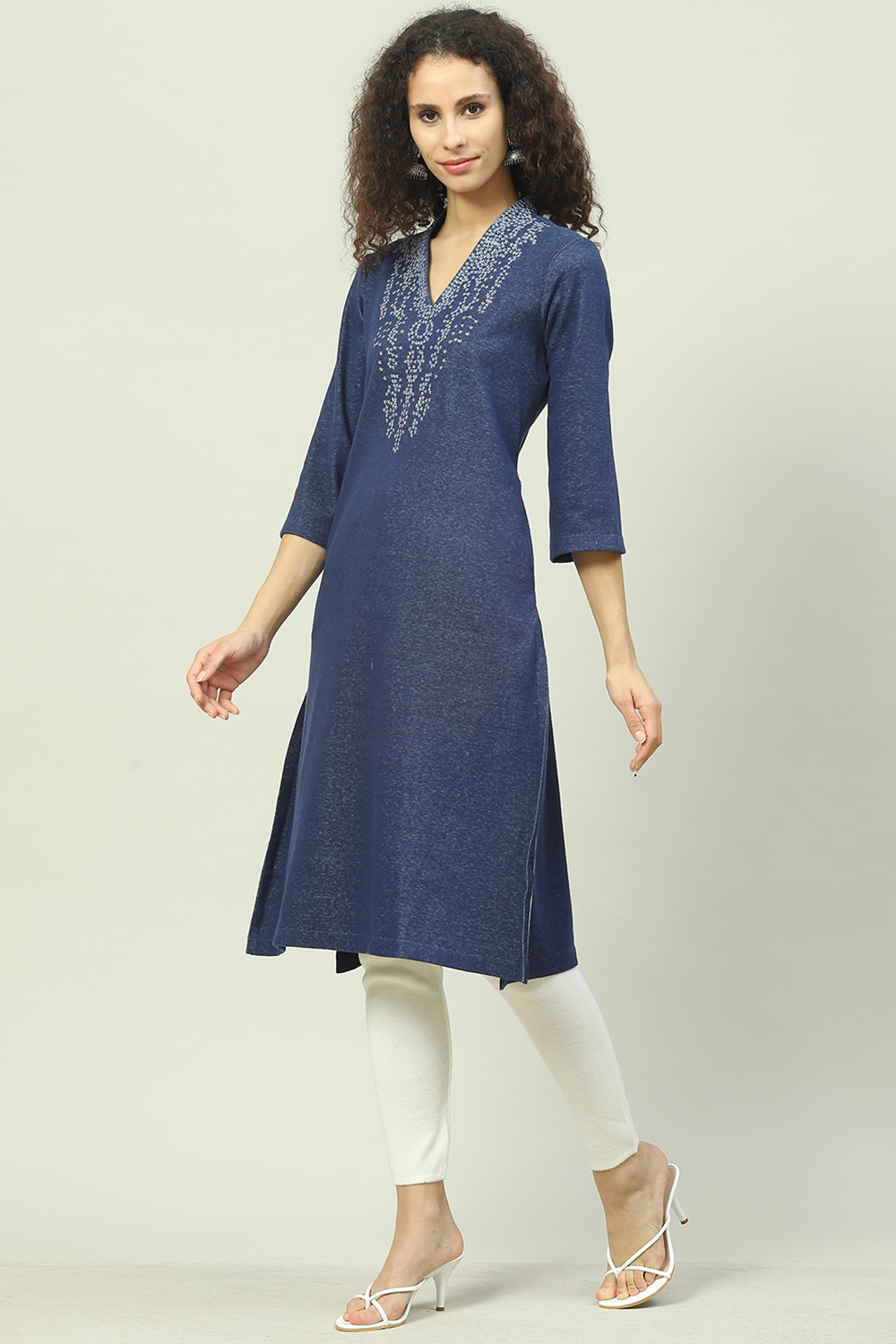 Indigo Blue Acrylic Straight Yarndyed Kurta image number 2