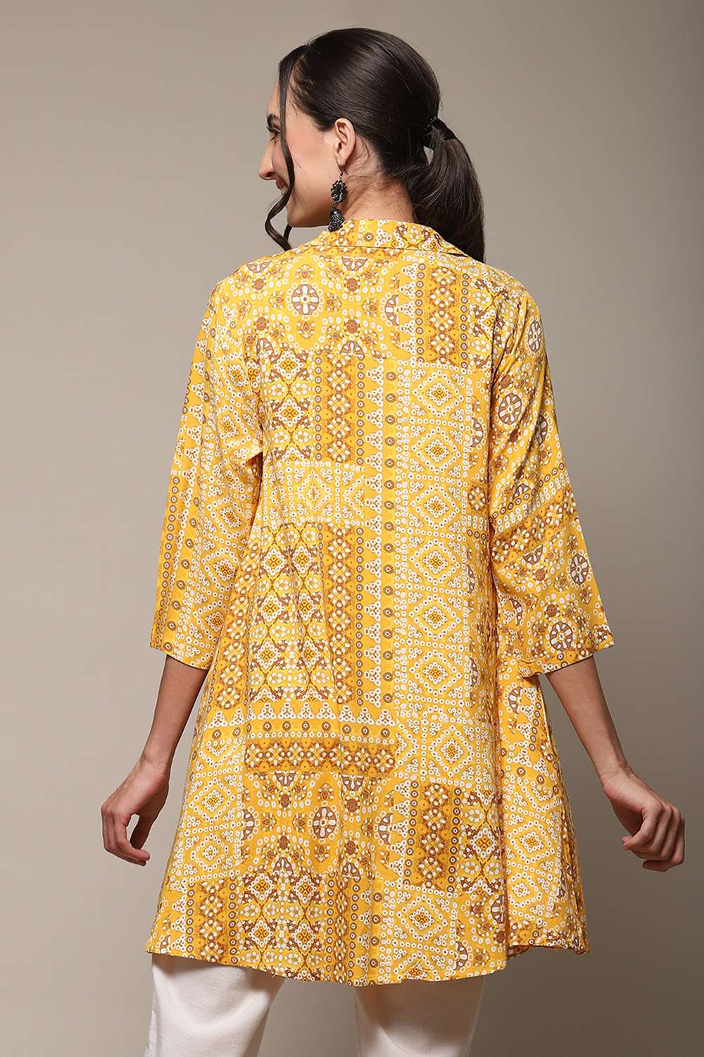 Teal LIVA Straight Printed Top image number 4