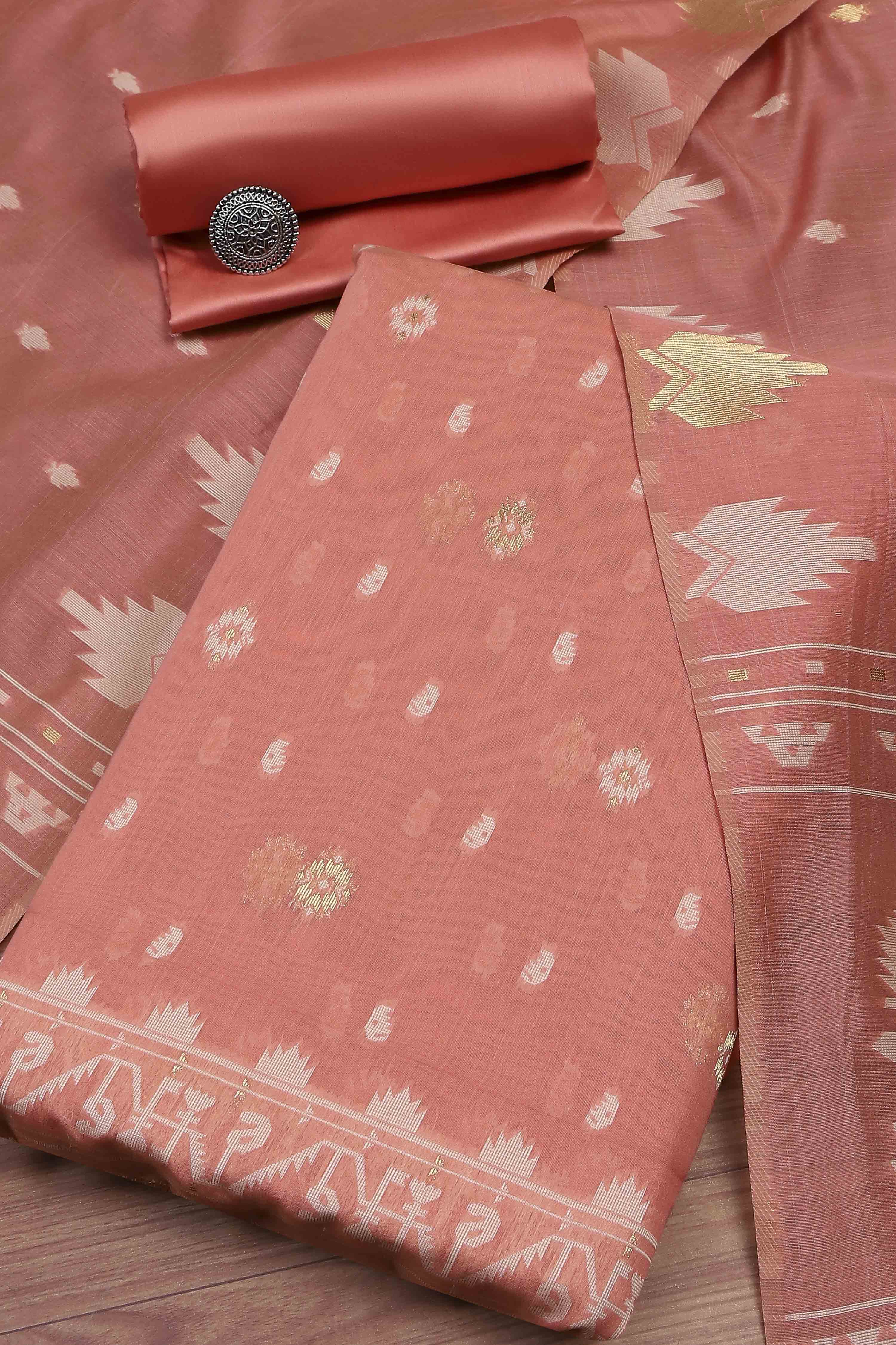 Light Blue Cotton Jamdani Unstitched Suit Set image number 0