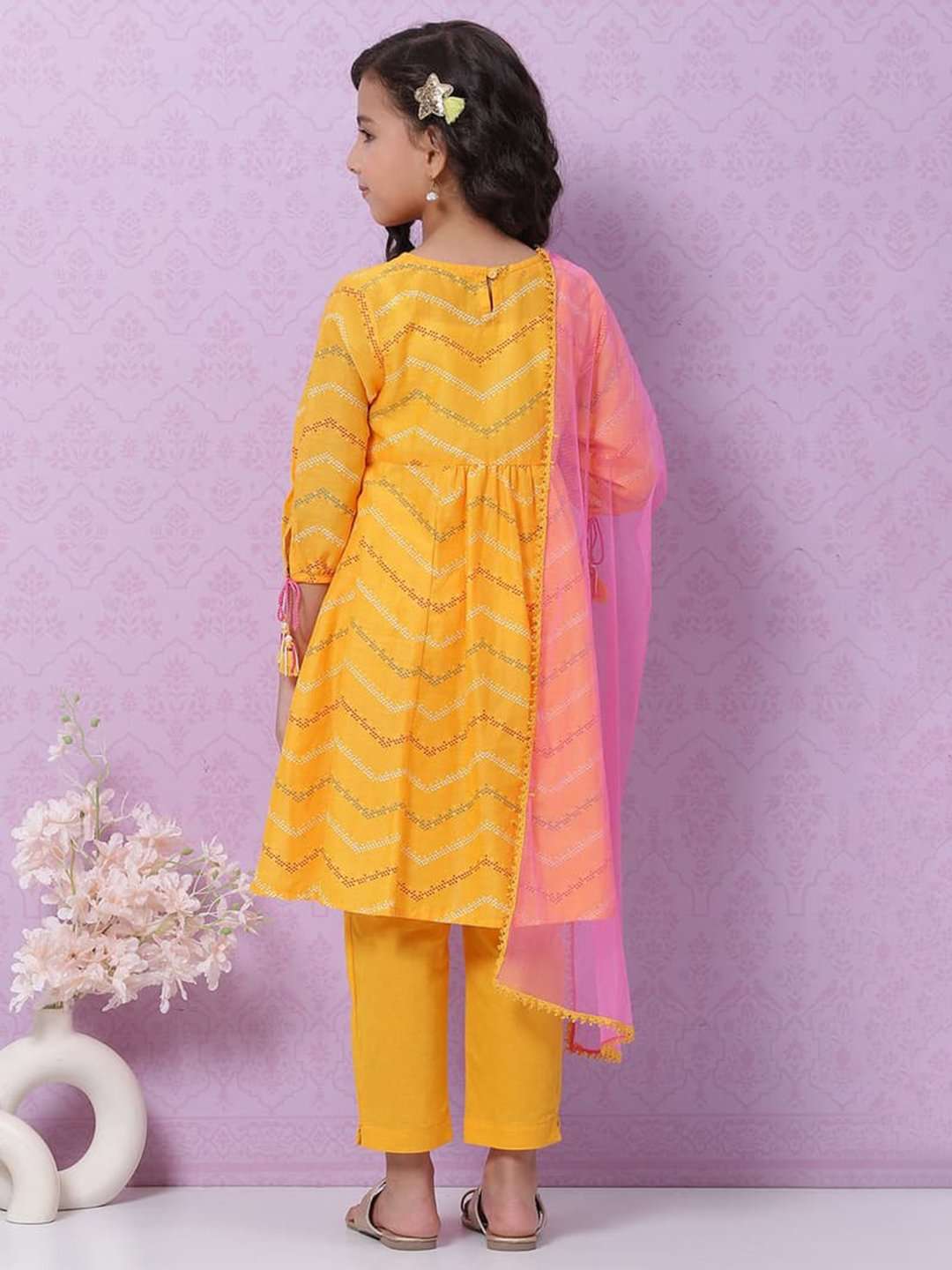 Yellow Cotton Anarkali Kurta Narrow Pants Suit Set image number 4