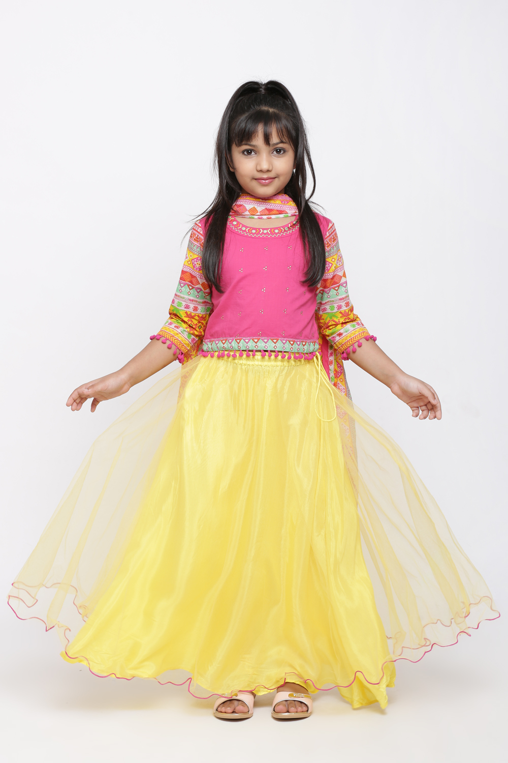 Pink And Yellow Lehenga Set image number 4