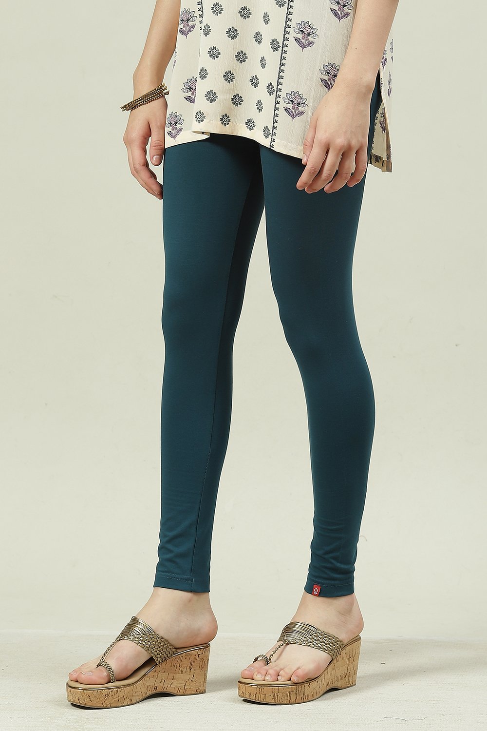 Navy Cotton Blend Solid Leggings image number 0