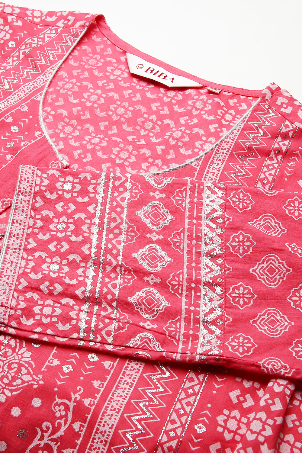 Pink Cotton Double Layered Printed Kurta Dress image number 1