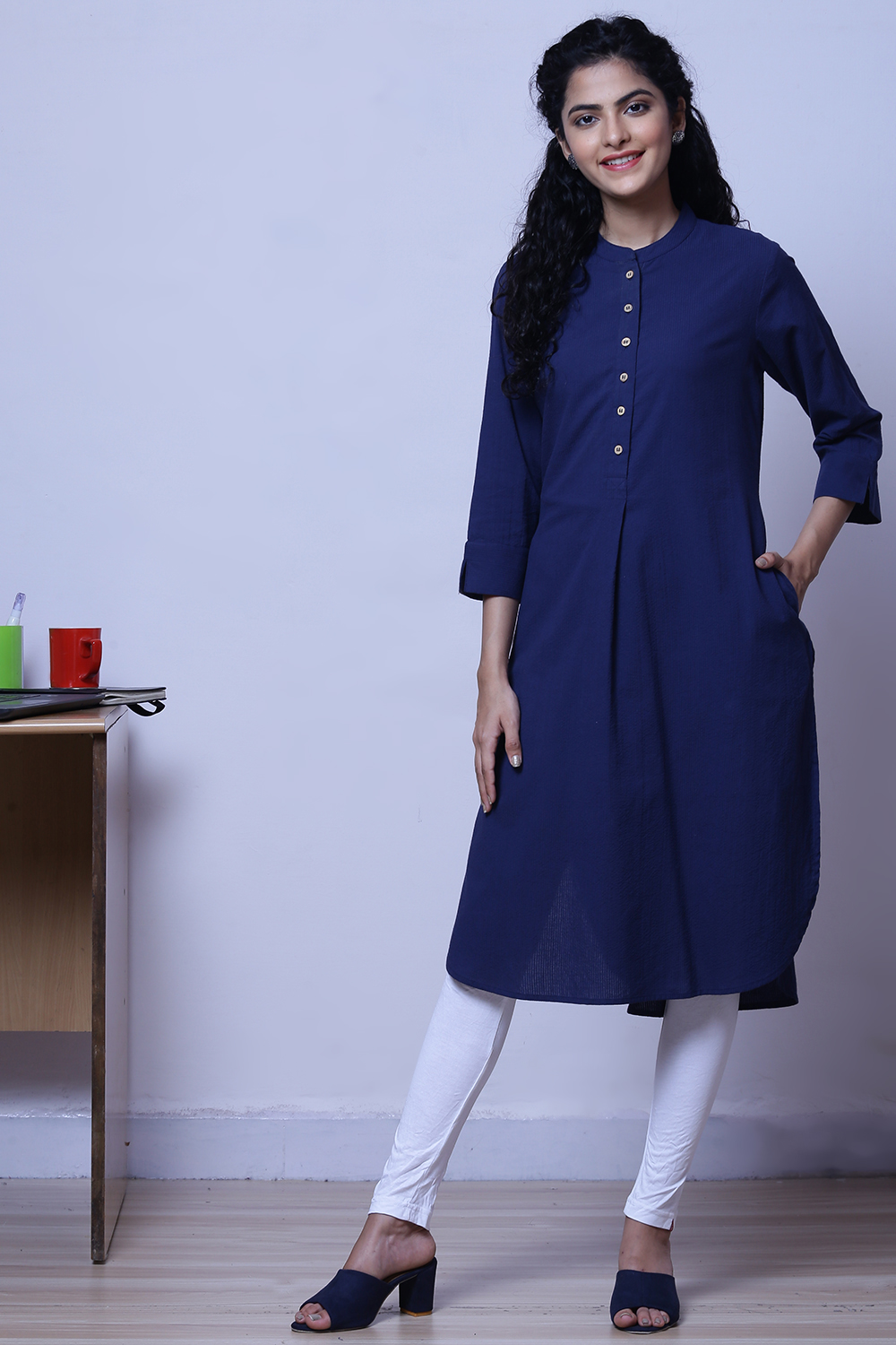 Navy Cotton Yarndyed Kurta image number 0