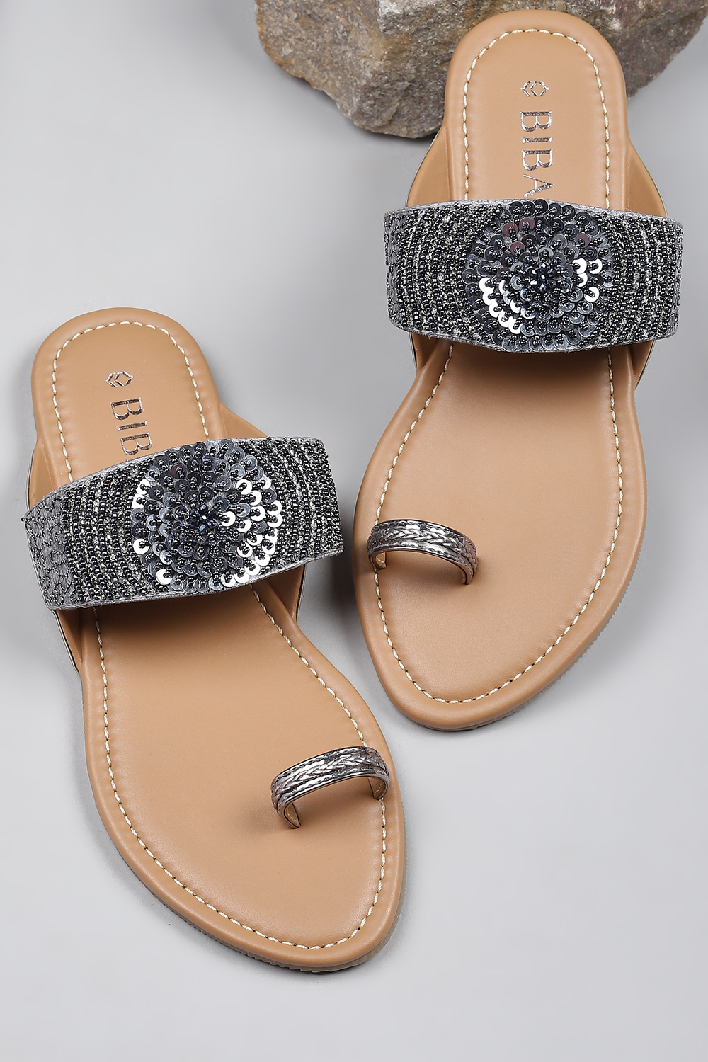 Gun Metal Sequin Embellished Sandals image number 6