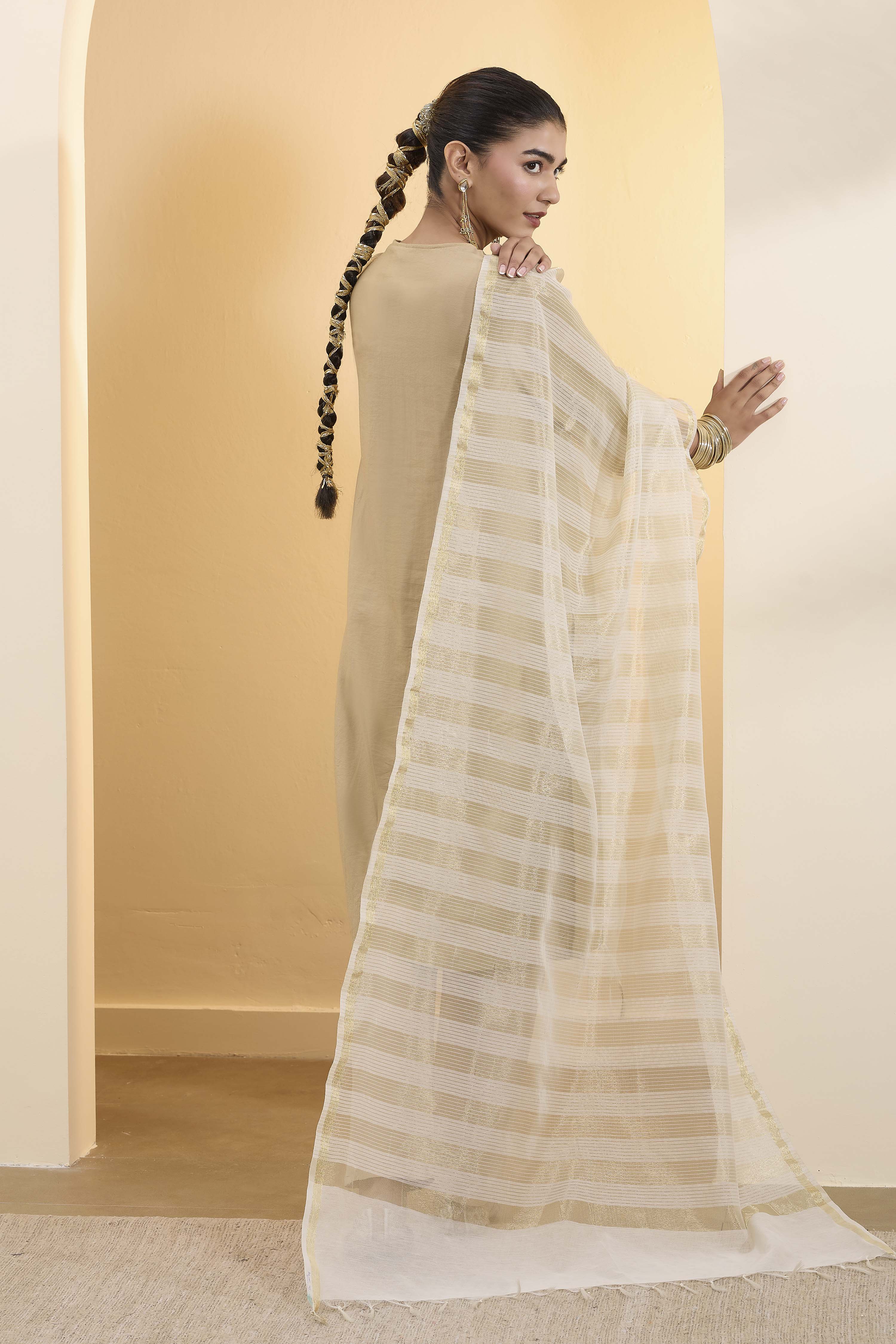 Off-White Poly Zari Dupatta image number 2