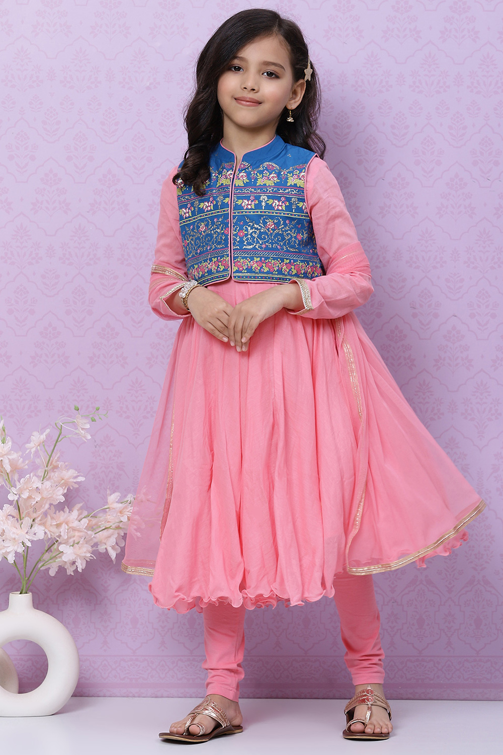 Pink Cotton Anarkali Kurta Churidar Suit Set image number 6