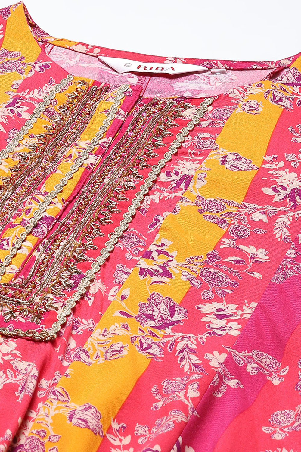 Onion Pink & Mustard LIVA Kalidar Kurta Churi Salwar Suit Set image number 1