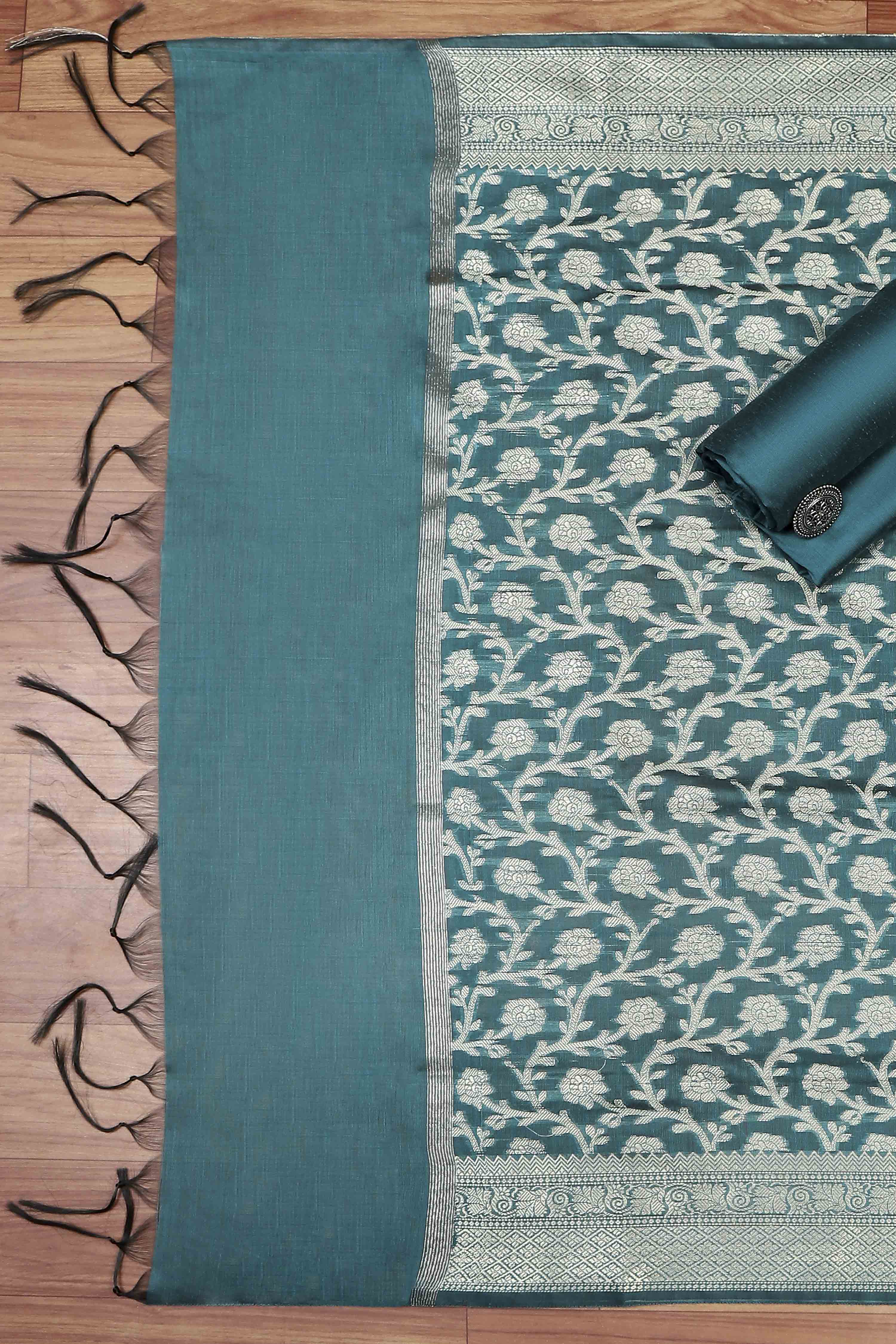 Mustard Cotton Printed Embroidered Unstitched Suit Set image number 3