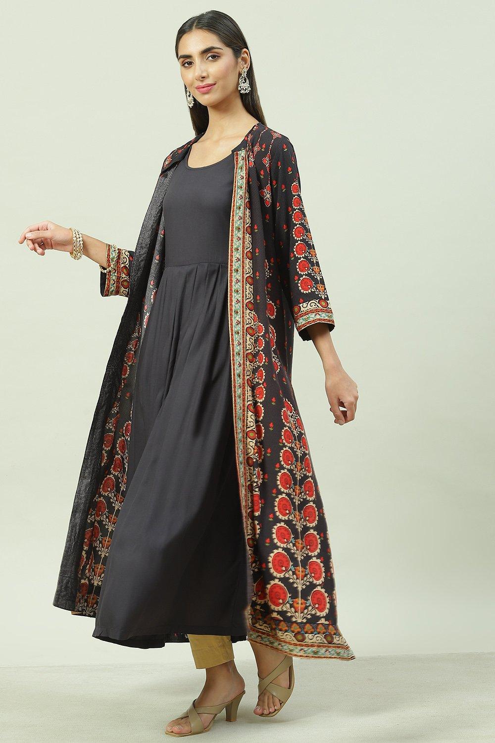 Black Rayon Straight Printed Kurta image number 3