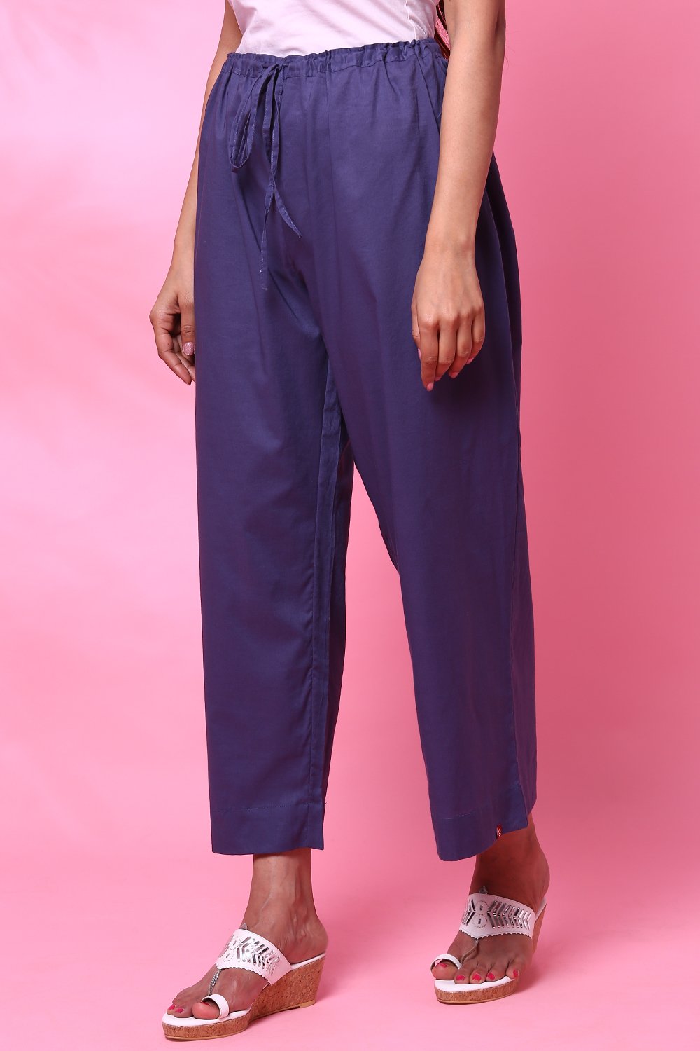 Navy Cotton Palazzo Pants image number 0