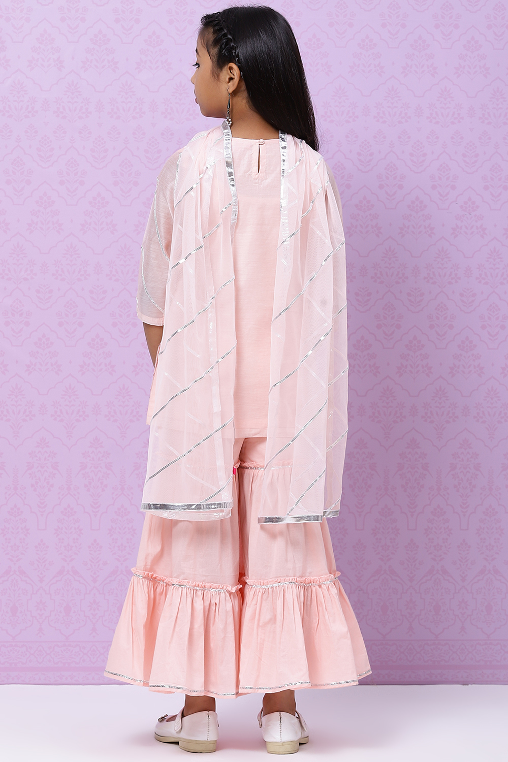 Pastel Pink Art Silk Girls Straight Kurta Sharara Suit Set image number 7