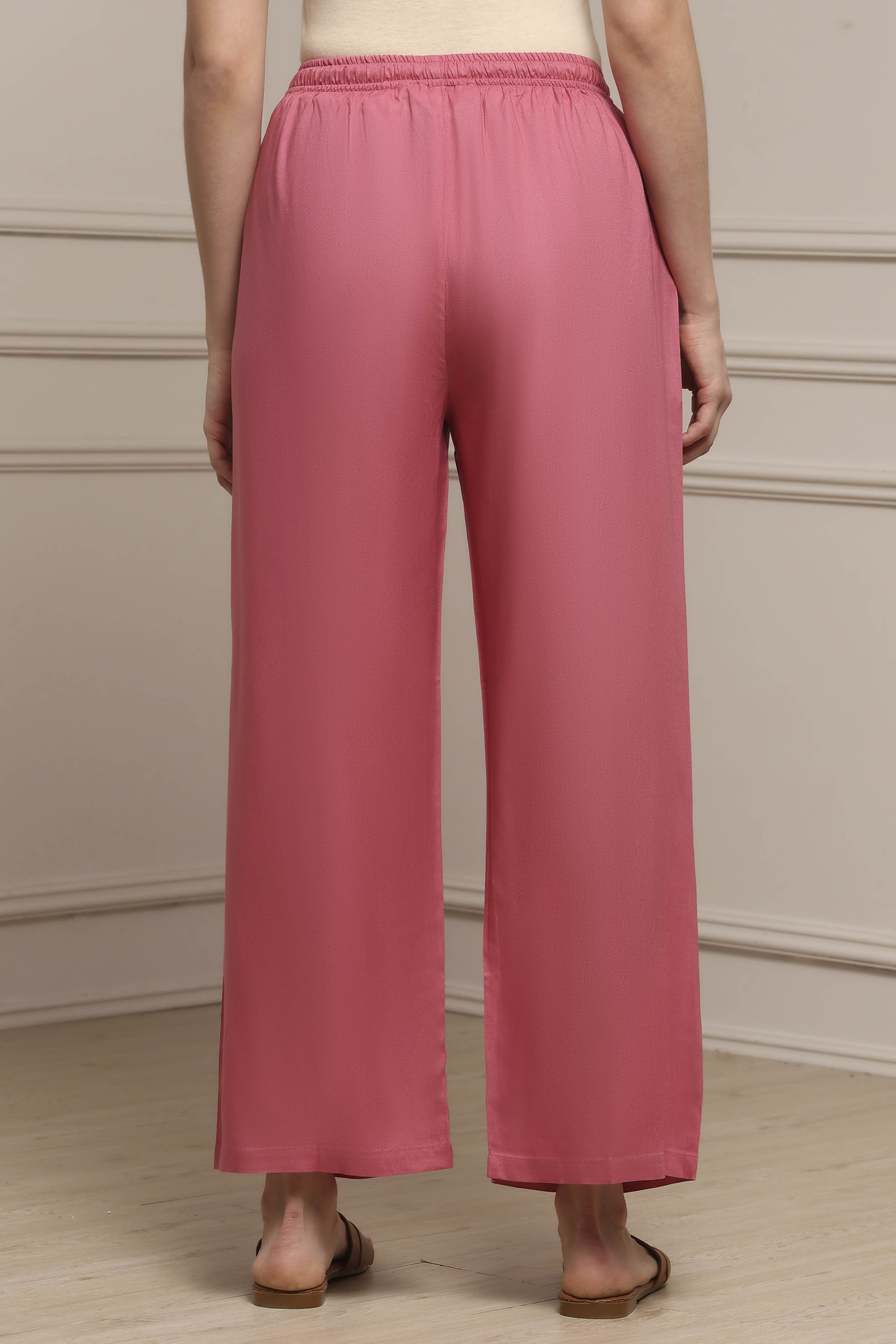Light Pink Viscose Rayon Straight Palazzos image number 5