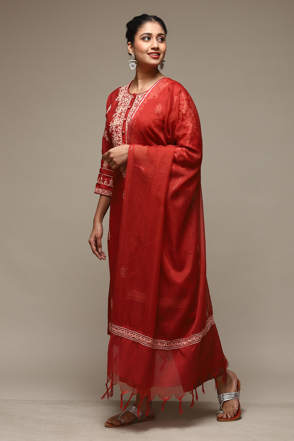 Terracotta Cotton Straight Kurta Palazzo Suit Set image number 5