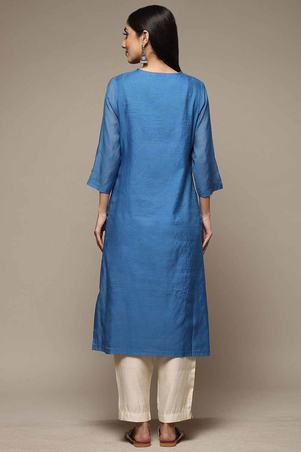 Blue Cotton Blend Straight Yarndyed Kurta image number 2