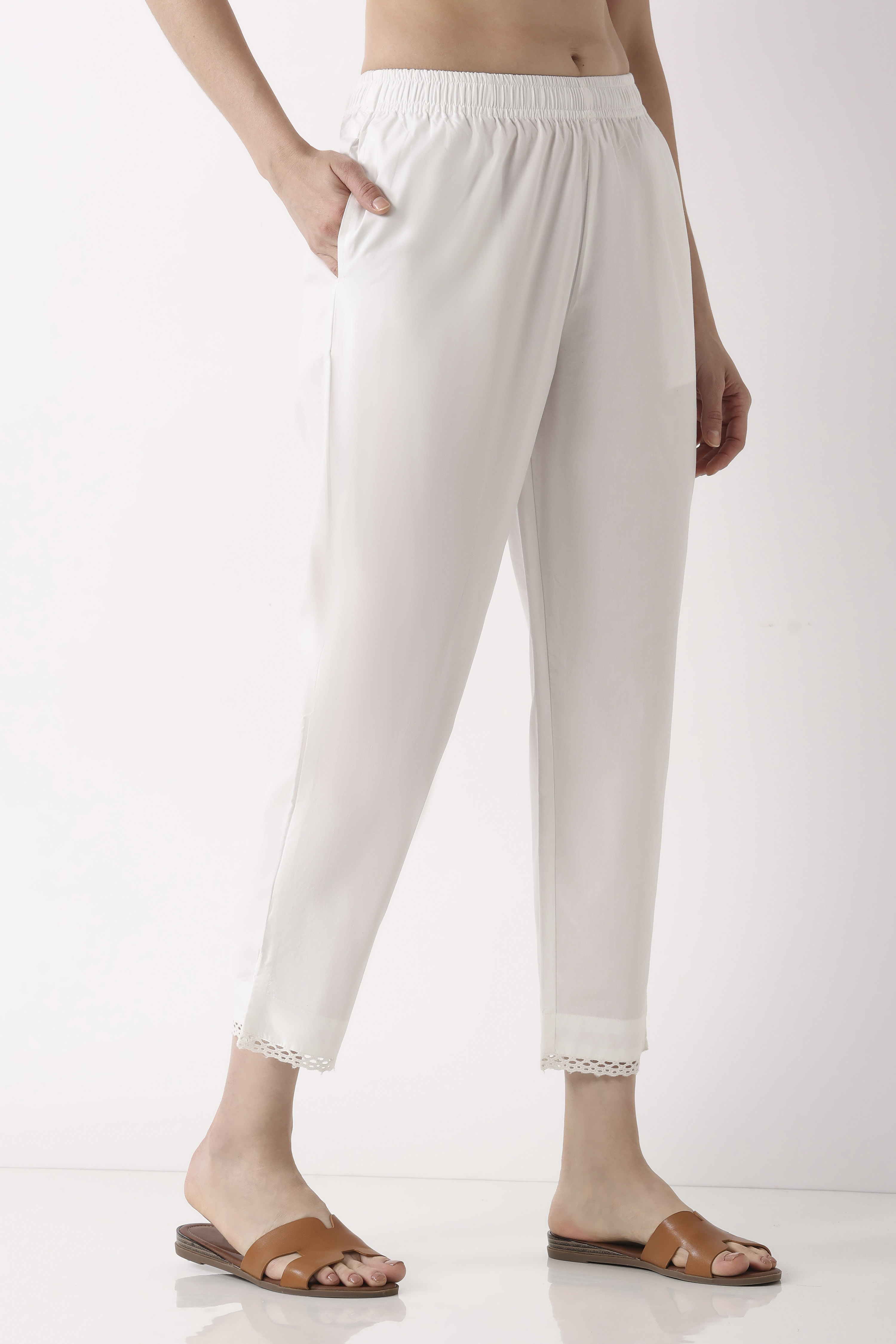 Black Cotton Slim Pants image number 3