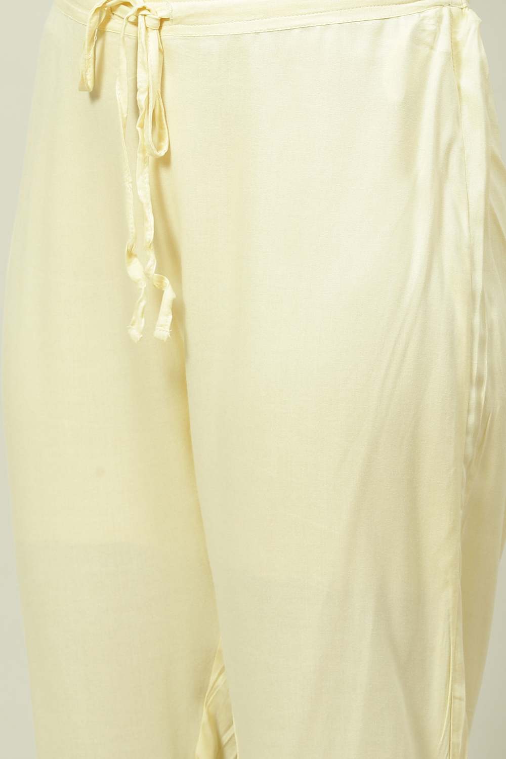 Pale Yellow Rayon Asymmetric Kurta Regular Pant Suit Set image number 3