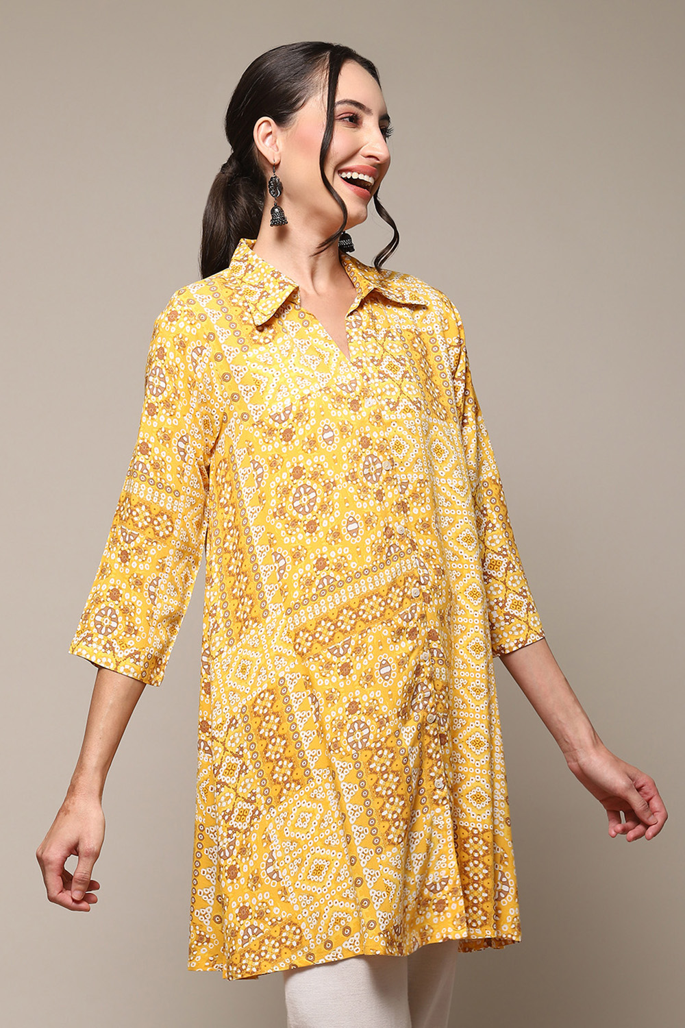 Yellow LIVA Printed Top image number 3