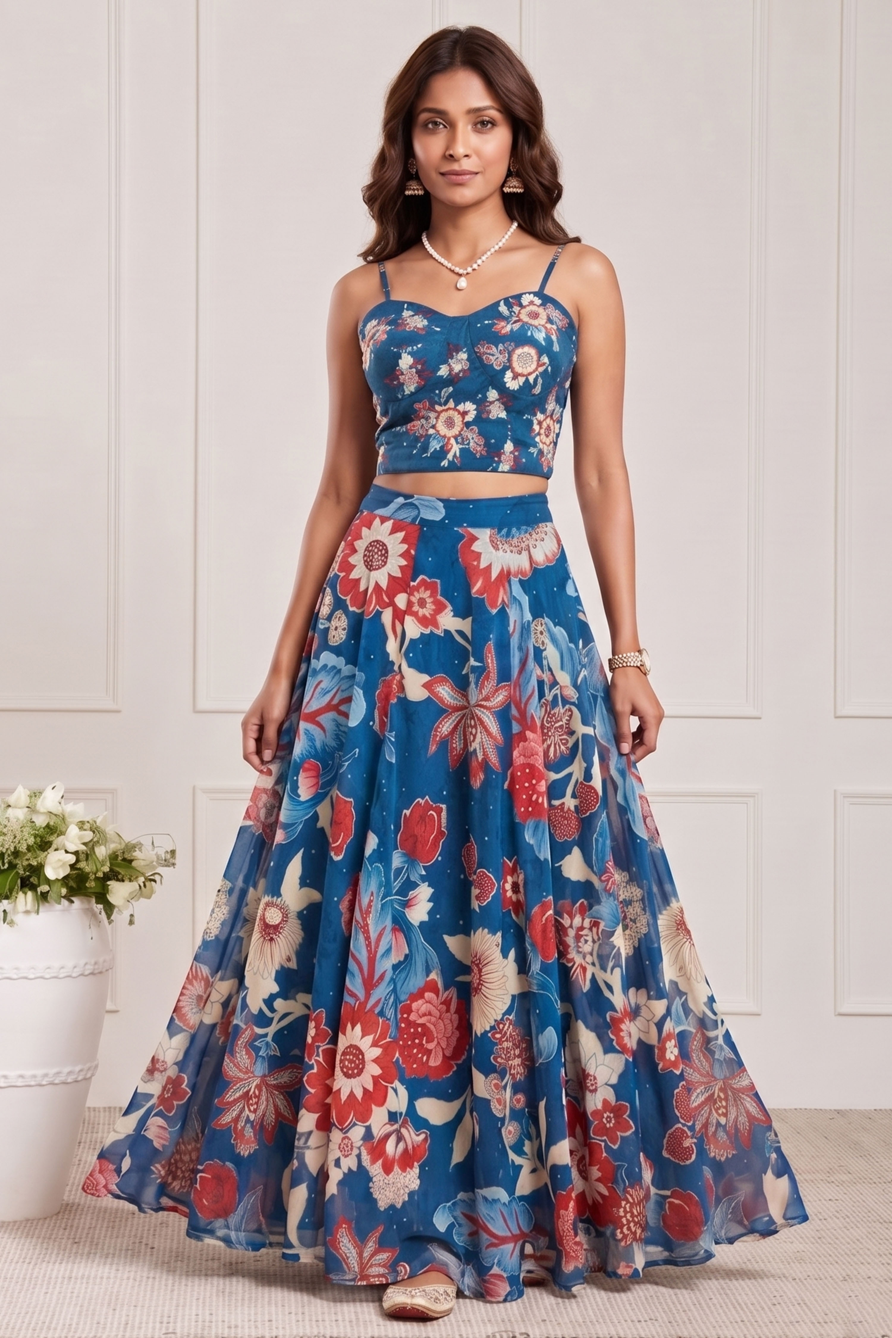 Blue Viscose Rayon Printed Lehenga Set image number 9